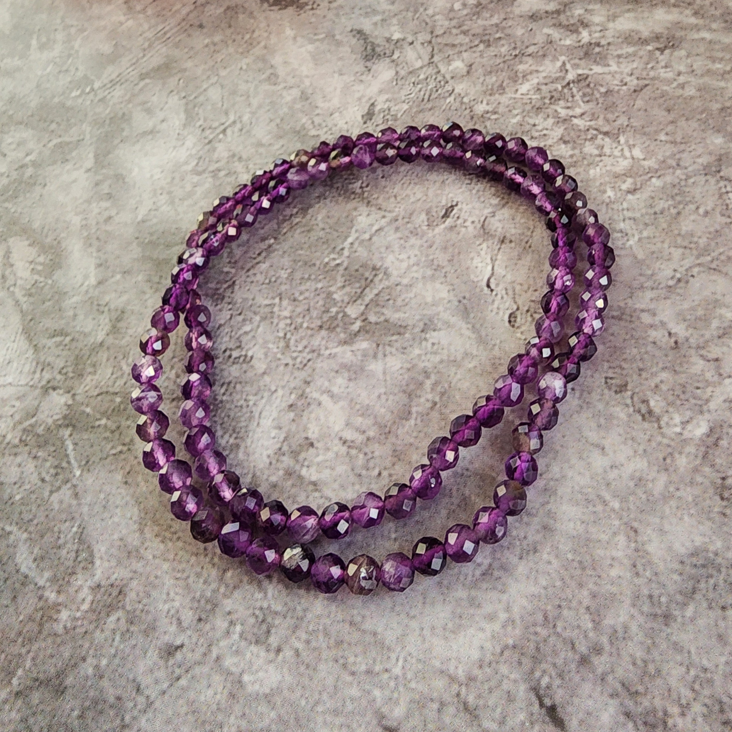 Natural Amethyst Triple Wrap Bracelet Faceted Crystal Energy Jewelry|Gelang Amethyst Asli 3 Pusingan Manik Kristal Wanita