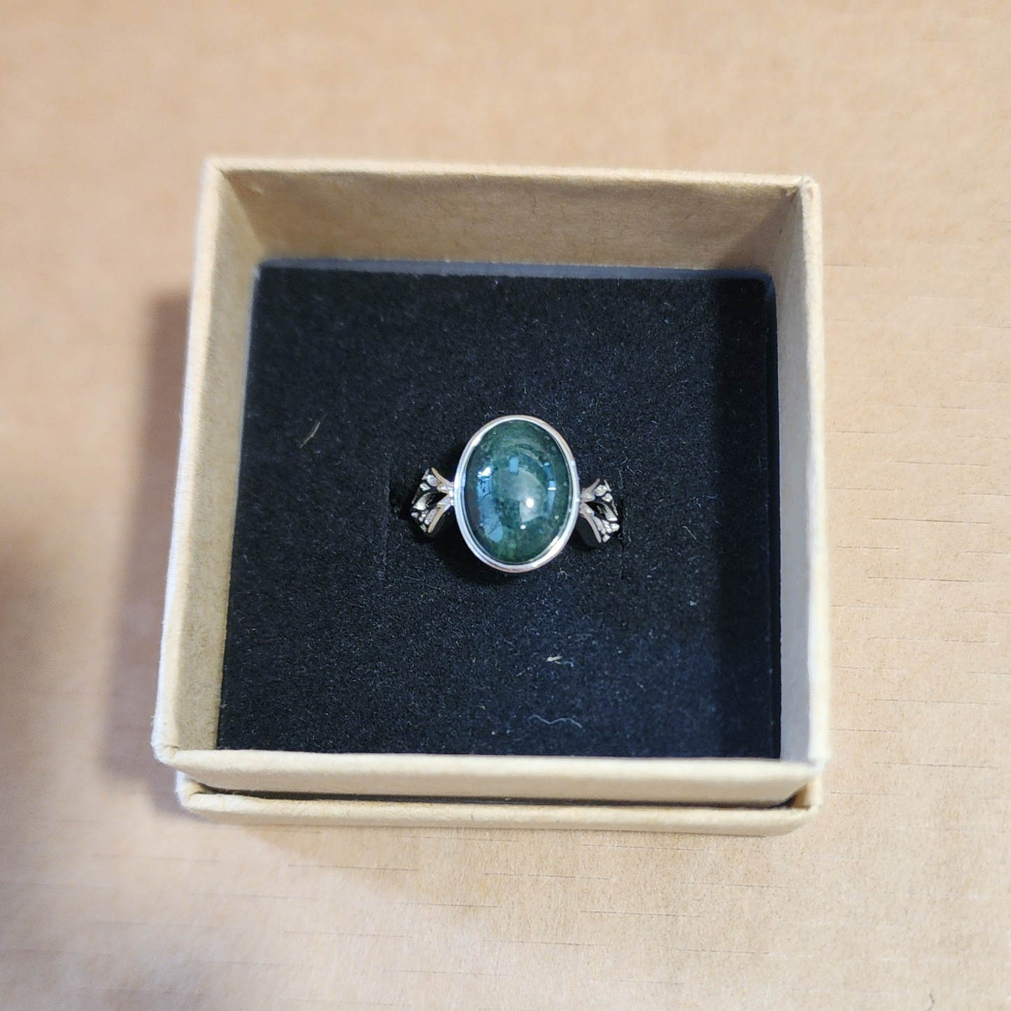 Natural Moss Agate Adjustable Ring | Silver-Plated Vintage Crystal Jewelry | Malay Cincin Moss Agate Semula Jadi Boleh Laras | Barang Kemas Gaya Vintaj