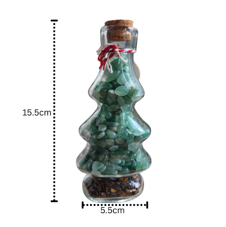 Natural Green Crystal Christmas Tree Bottle Handmade Gemstone Decoration | 【Real Item | Limited Edition】 | Holiday Gift