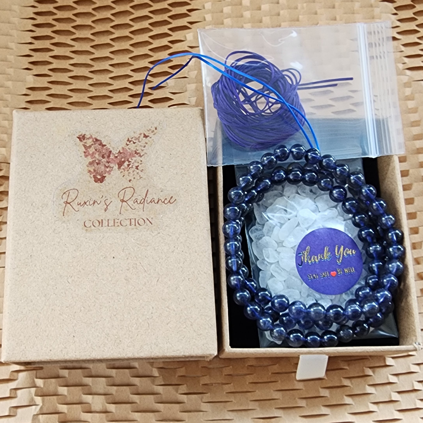 Natural Lolite 3-Layer Wrap Bracelet or Necklace | Violet Blue Cordierite Crystal Jewelry – Calm, Clarity, Elegant Daily Wear | Gelang Kristal Lolite Cordierite Ungu-Biru – Fokus, Tenang & Gaya Harian