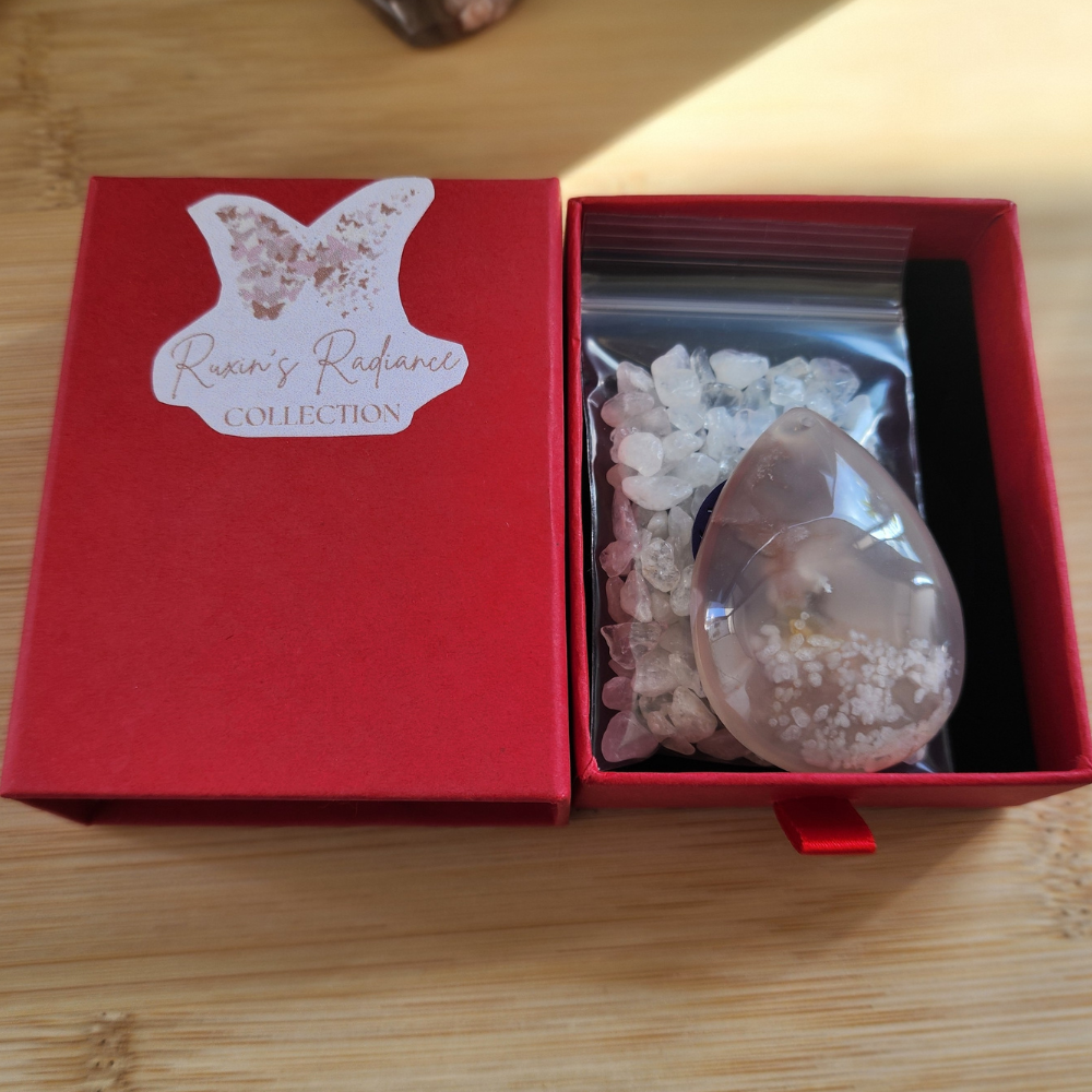 Natural Sakura Agate Teardrop Pendant | Loket Semula Jadi Sakura Agate Bentuk Titisan | Polished Crystal with Through-Hole for DIY Necklace & Jewelry Making