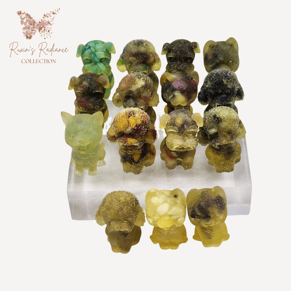 Green-Red CrystalPaws Teddy Crushed Stone&Resin Deco 红绿晶爪泰迪:碎石滴胶手作 Anjing Teddy Kristal Hijau-Merah Serpihan Batu&Resin