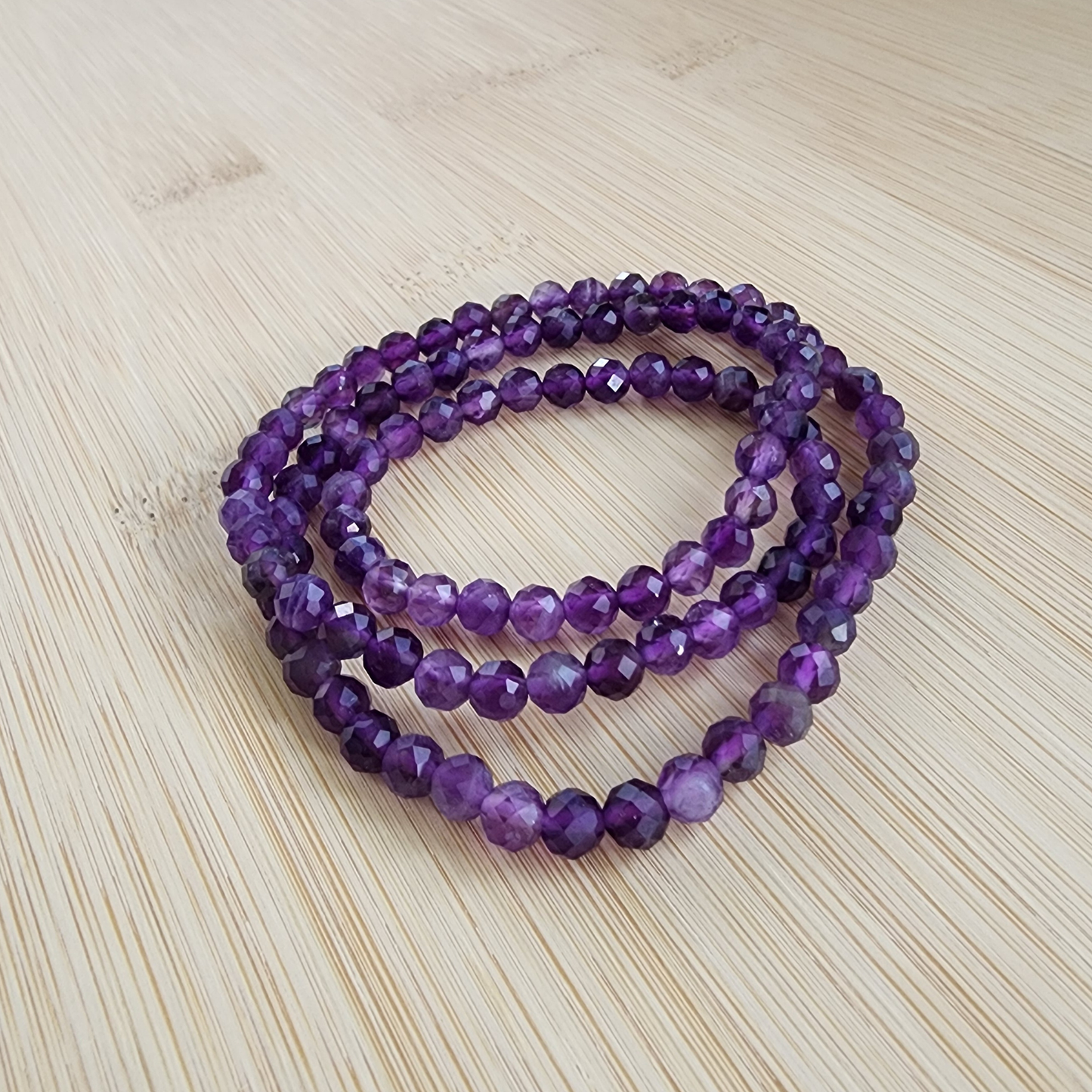Natural Amethyst Triple Wrap Bracelet Faceted Crystal Energy Jewelry｜Gelang Amethyst Asli 3 Pusingan Manik Kristal Wanita