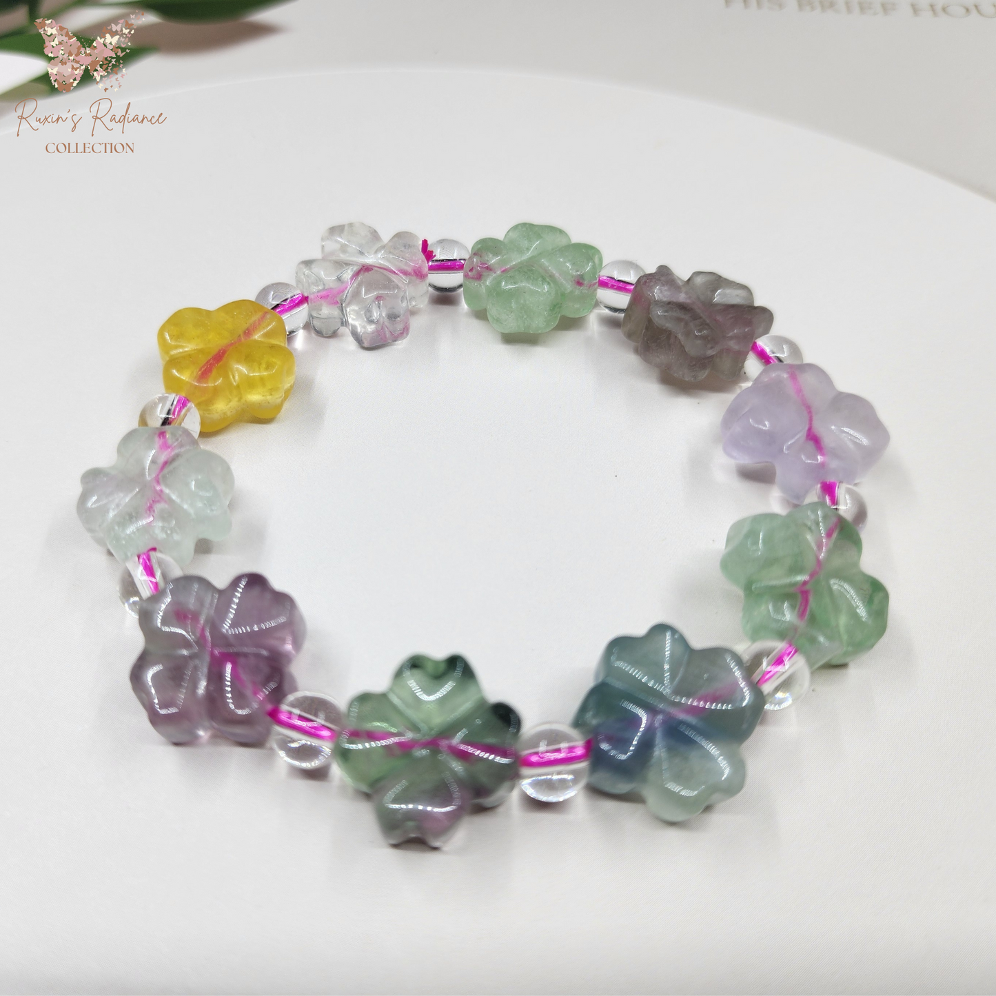 天然幸运四叶草萤石手链Natural Lucky Clover Fluorite BraceletGelang Fluorit Empat Daun Semanggi幸运 · Tuah ·Fortune · Protection