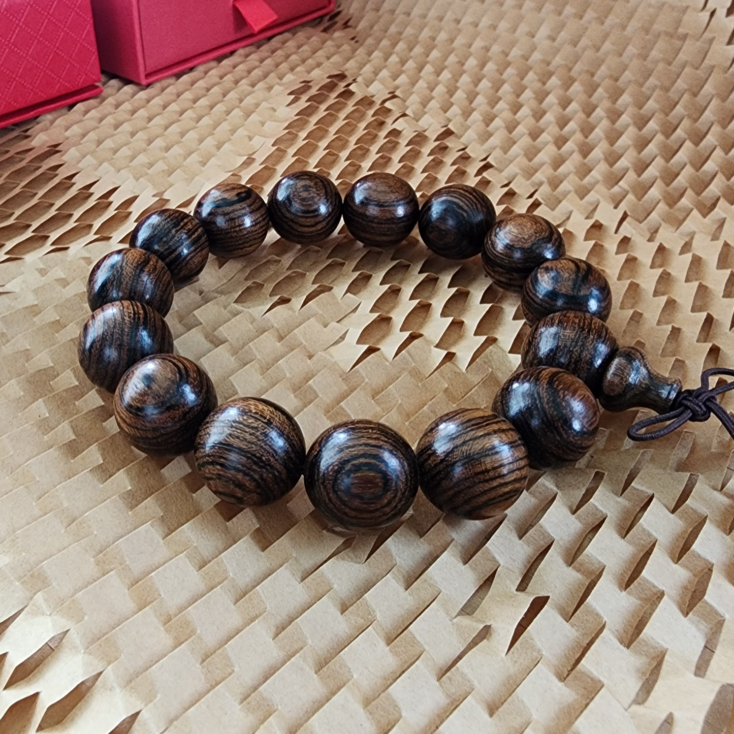 Natural Tiger Grain Sandalwood Bracelet | Tiger Stripe Wooden Beads | Gelang Kayu Corak Harimau Unisex