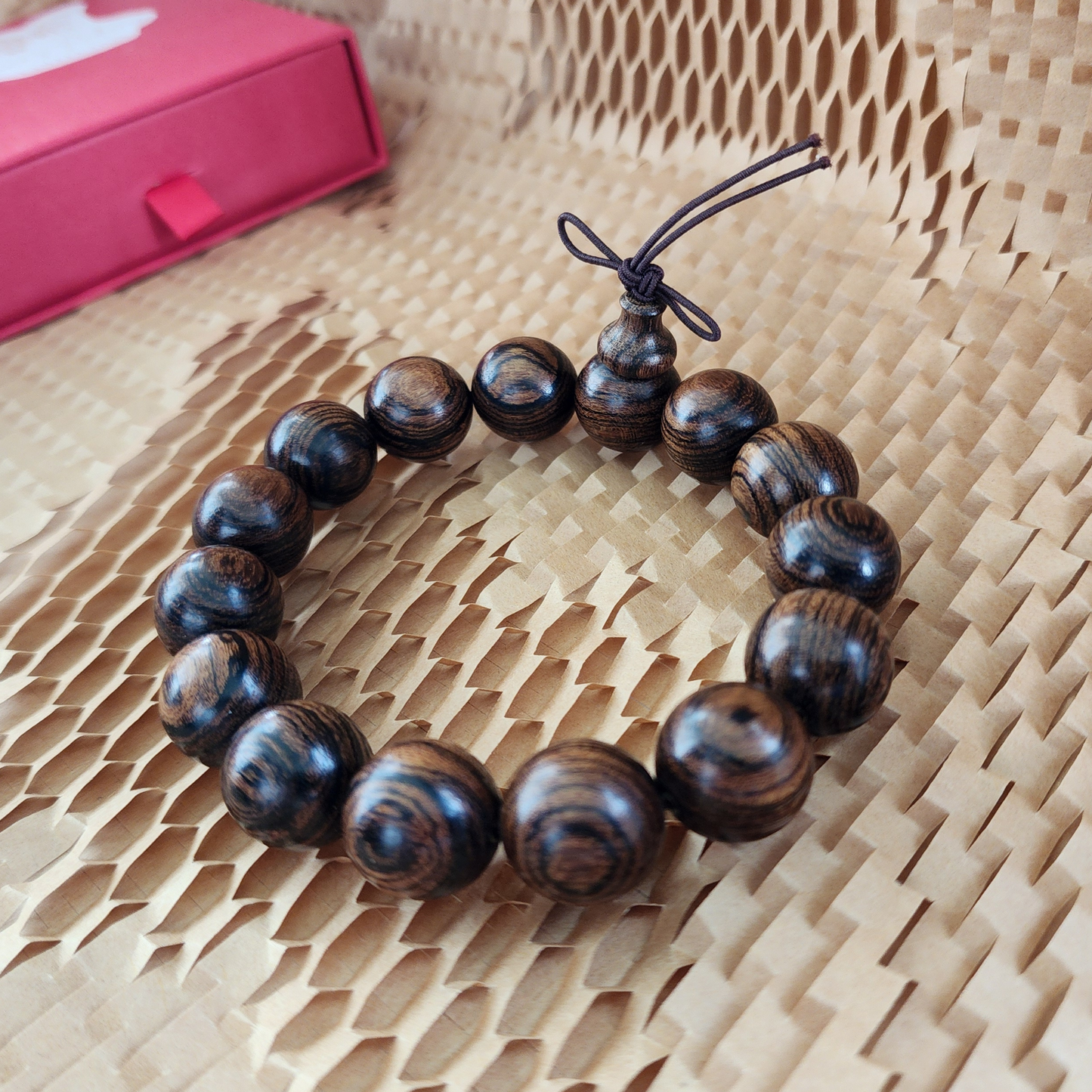 Natural Tiger Grain Sandalwood Bracelet | Tiger Stripe Wooden Beads | Gelang Kayu Corak Harimau Unisex
