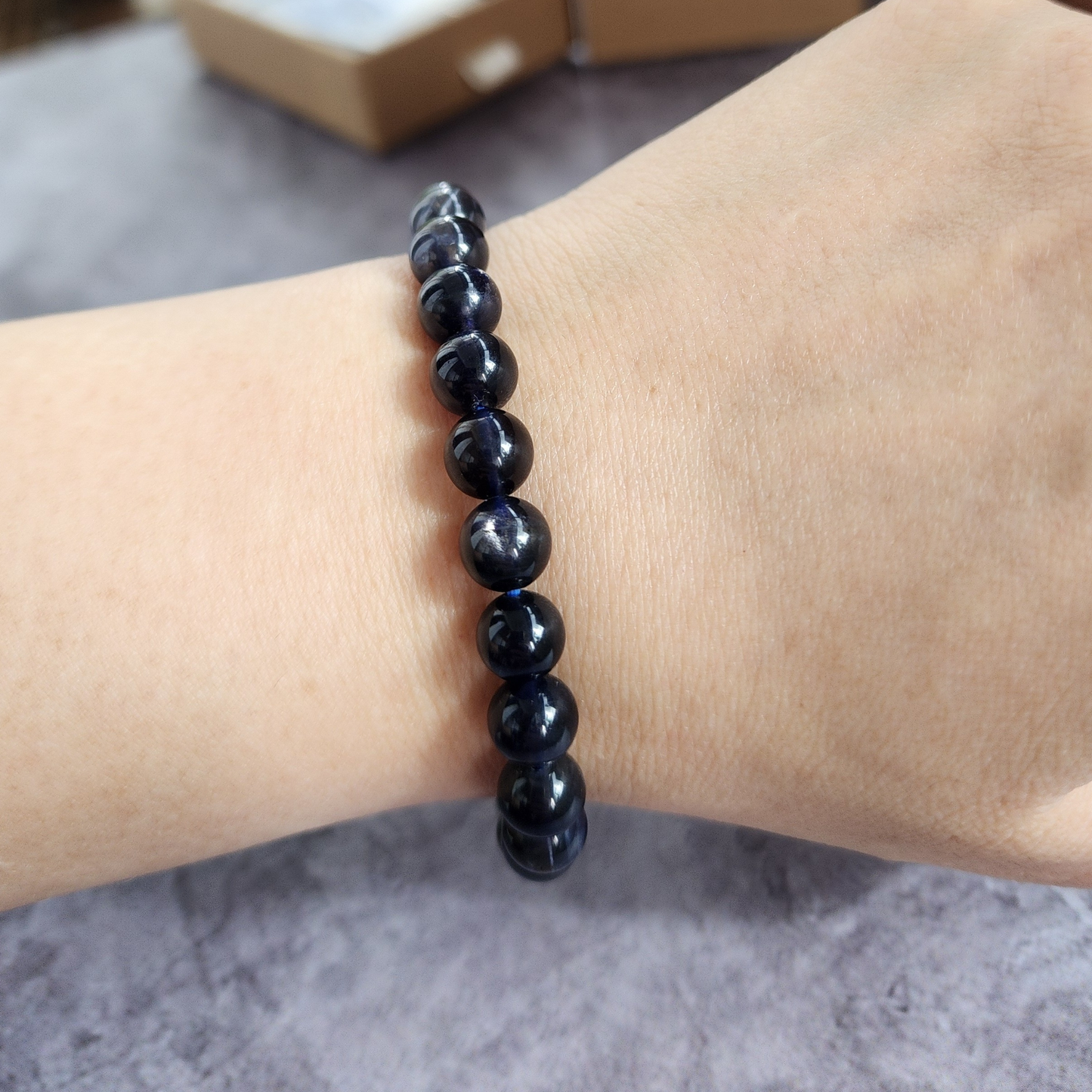 Natural Natural Lolite (Cordierite) Blue Crystal Bracelet 7.4–7.8mm, 24 Beads, 16cm | Clarity, Focus & Calm | Unisex Daily Wear | Gelang Kristal Lolite Ungu-Biru 7.4–7.8mm, 24 Manik, 16cm | Tenang & Fokus