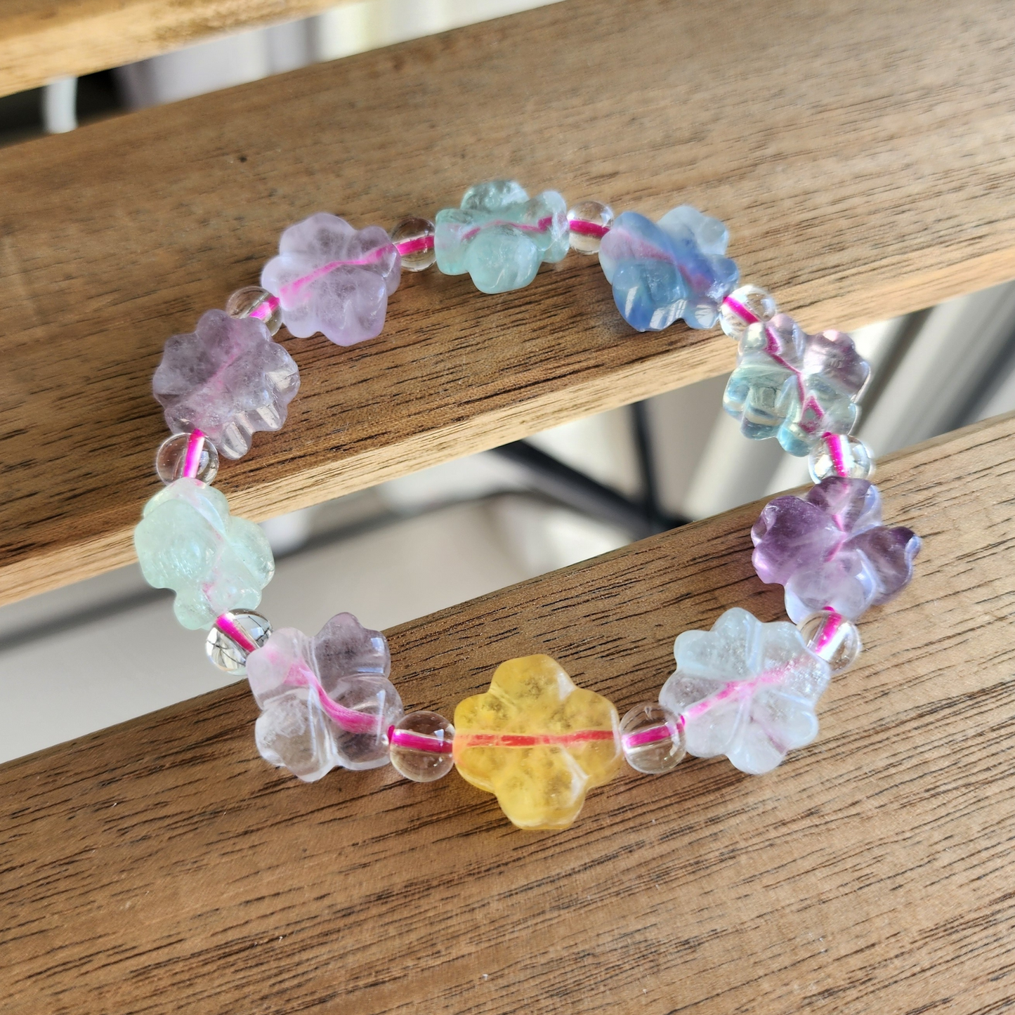 天然幸运四叶草萤石手链Natural Lucky Clover Fluorite BraceletGelang Fluorit Empat Daun Semanggi幸运 · Tuah ·Fortune · Protection