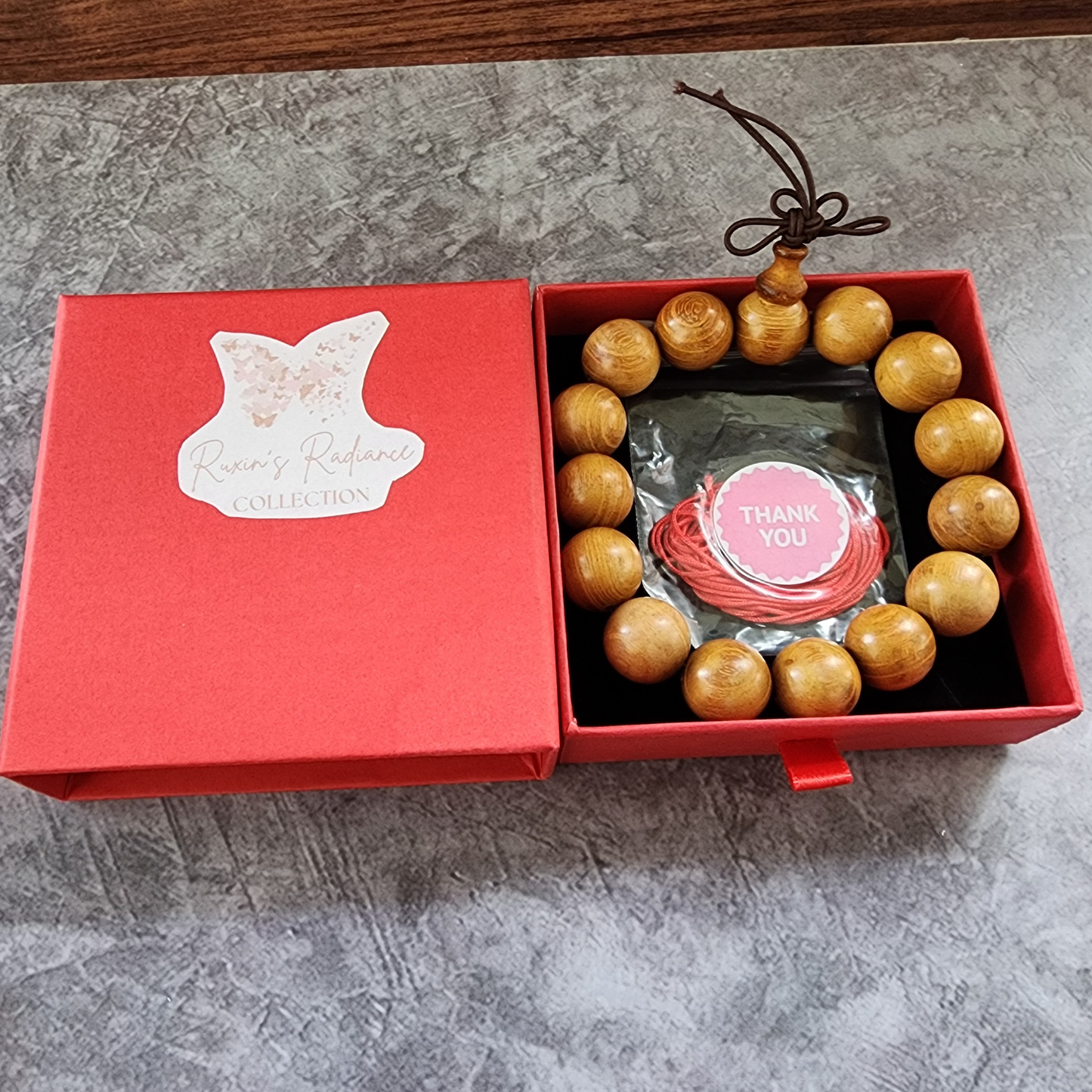 Natural Golden Wood Bead Bracelet | Handmade Wooden Prayer Beads Gelang Kayu Meditasi Boleh Laras Uniseks