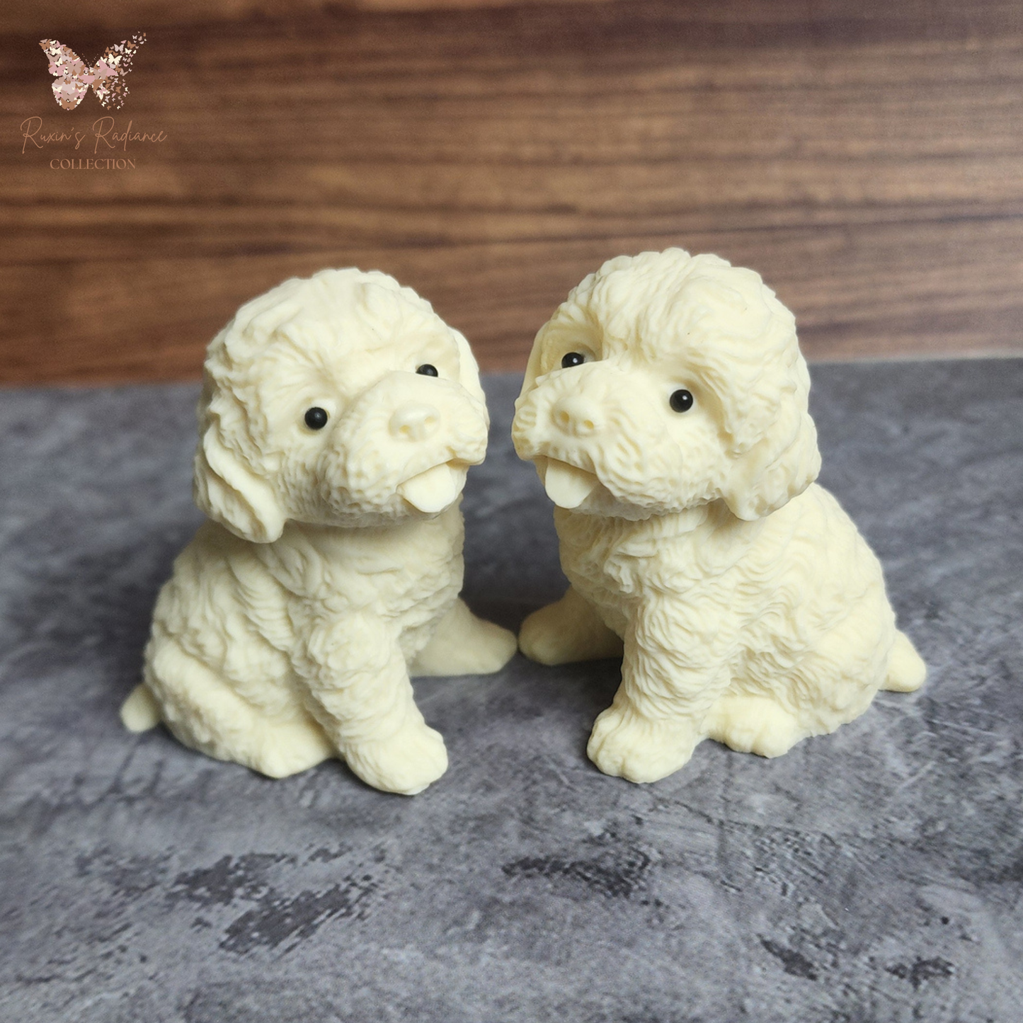 Ruxin's Radiance Collection-Natural Vegetable Ivory Palm Puppy Pair Figurine Cute Dog Couple Decor | Patung Anak Anjing Ivory Palm Sepasang
