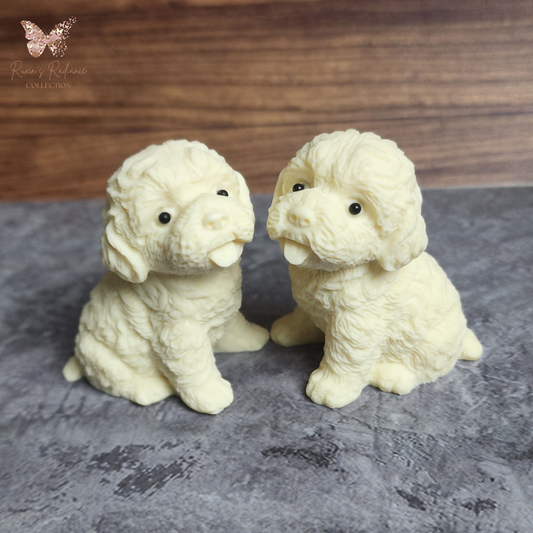 Ruxin's Radiance Collection-Natural Vegetable Ivory Palm Puppy Pair Figurine Cute Dog Couple Decor | Patung Anak Anjing Ivory Palm Sepasang