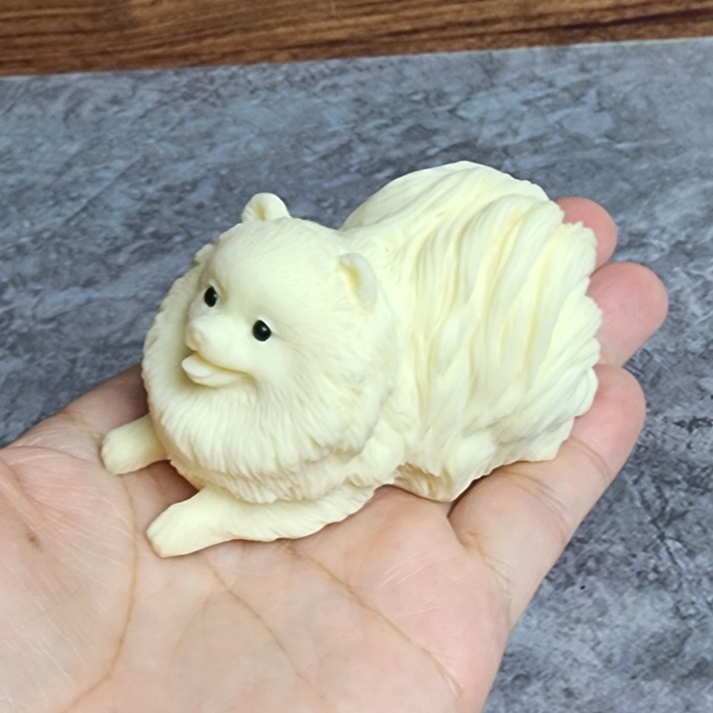 Ruxin's Radiance Collection-Natural Vegetable Ivory Palm Pomeranian Dog Figurine Cute Fluffy Decor | Patung Anjing Pomeranian Ivory Palm Semula Jadi