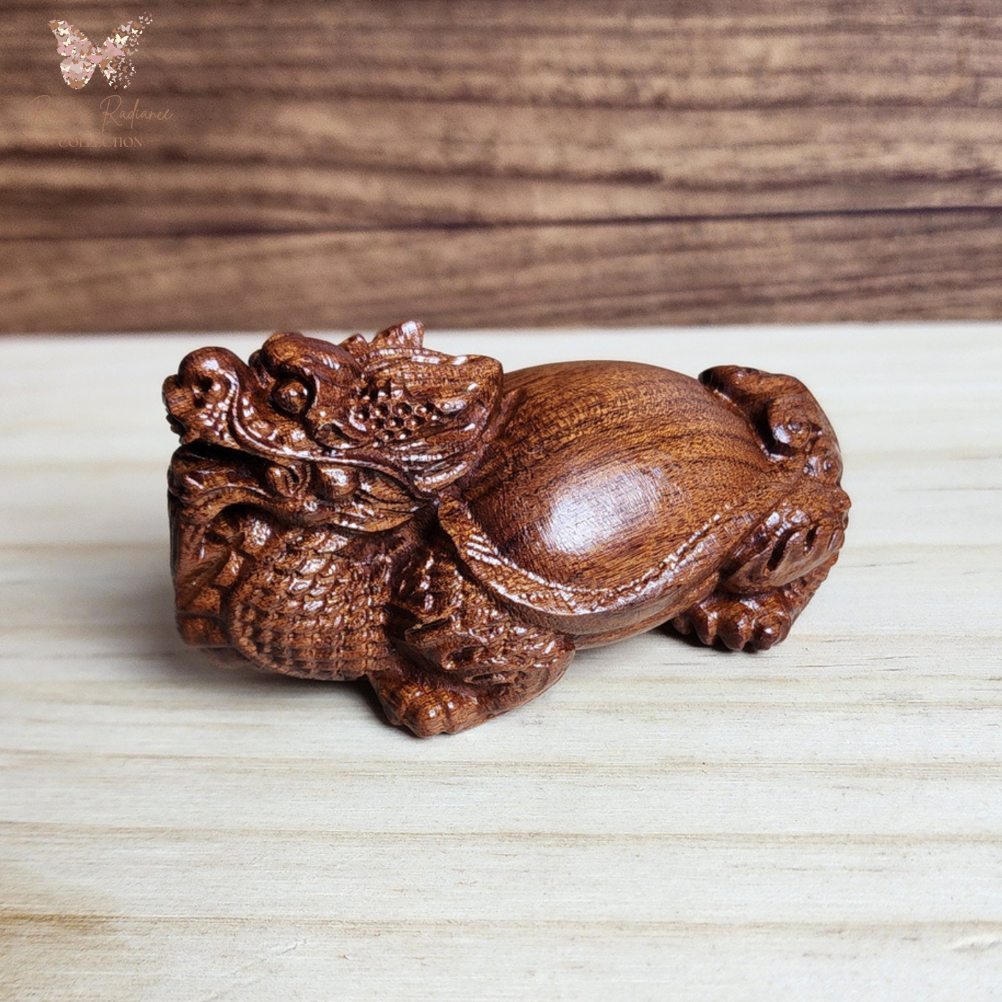 Ruxin's Radiance Collection-Feng Shui Dragon Turtle Rosewood Carved Figurine Wealth Guardian Desk Decor | Patung Naga Kura Feng Shui Ukiran Kayu Pembawa Rezeki