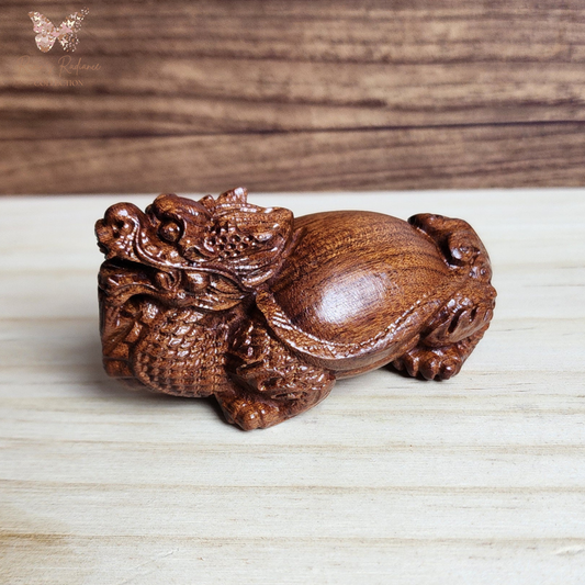 Ruxin's Radiance Collection-Feng Shui Dragon Turtle Rosewood Carved Figurine Wealth Guardian Desk Decor | Patung Naga Kura Feng Shui Ukiran Kayu Pembawa Rezeki
