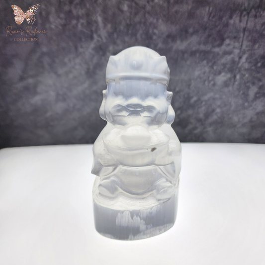 Natural Moroccan Selenite Wealth God Figurine | Hand-Carved Energy Cleansing Décor | Patung Dewa Kekayaan Selenite Asli Maghribi