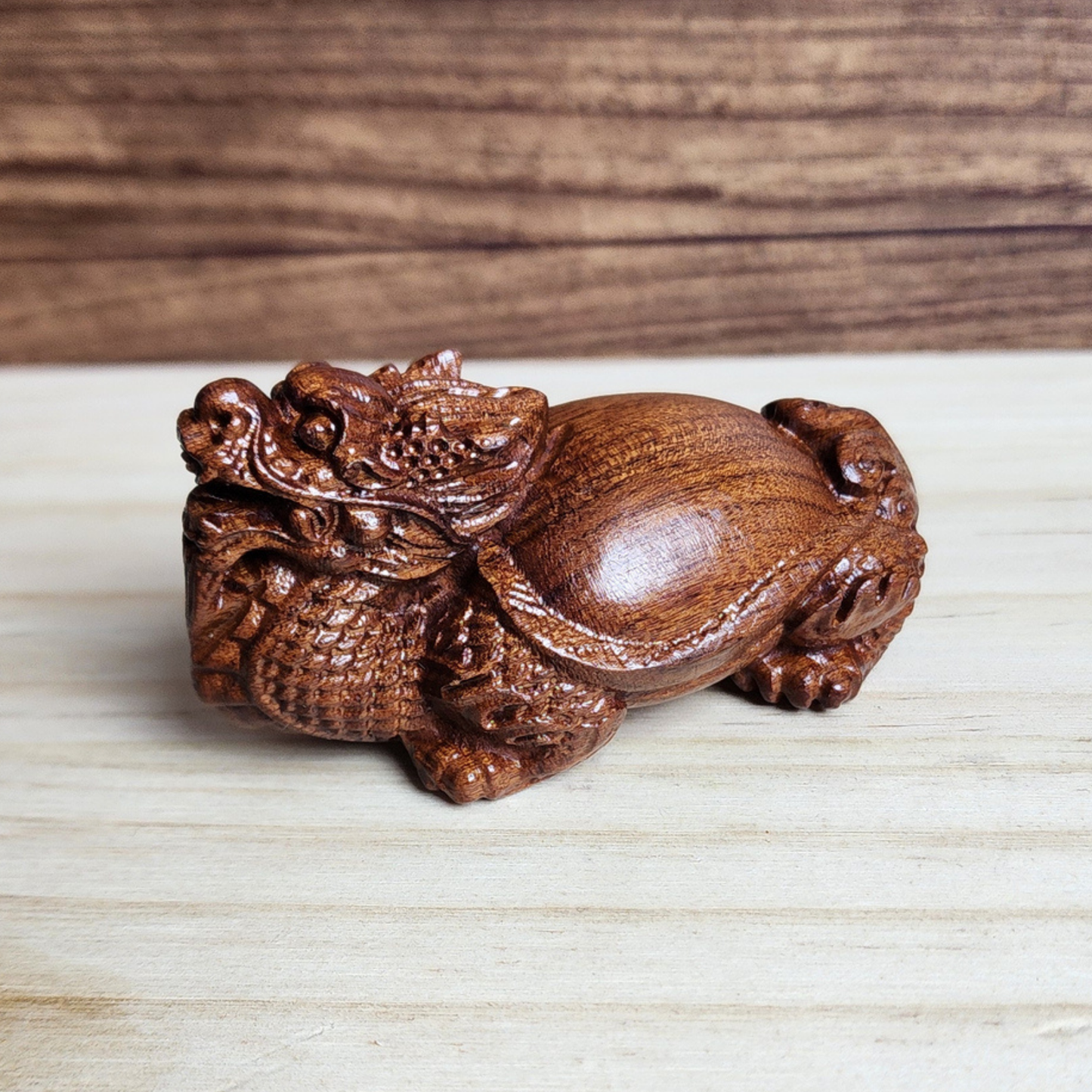 Ruxin's Radiance Collection-Feng Shui Dragon Turtle Rosewood Carved Figurine Wealth Guardian Desk Decor | Patung Naga Kura Feng Shui Ukiran Kayu Pembawa Rezeki