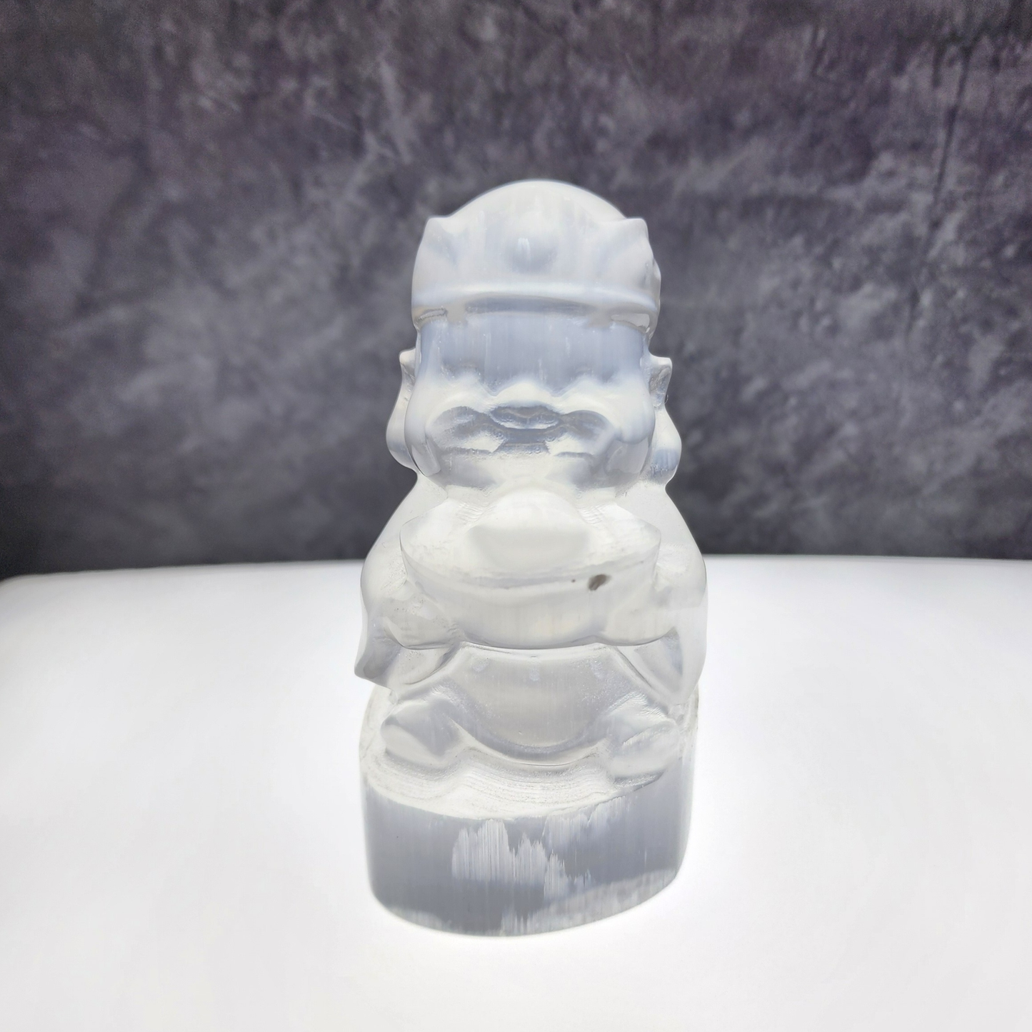 Natural Moroccan Selenite Wealth God Figurine | Hand-Carved Energy Cleansing Décor | Patung Dewa Kekayaan Selenite Asli Maghribi