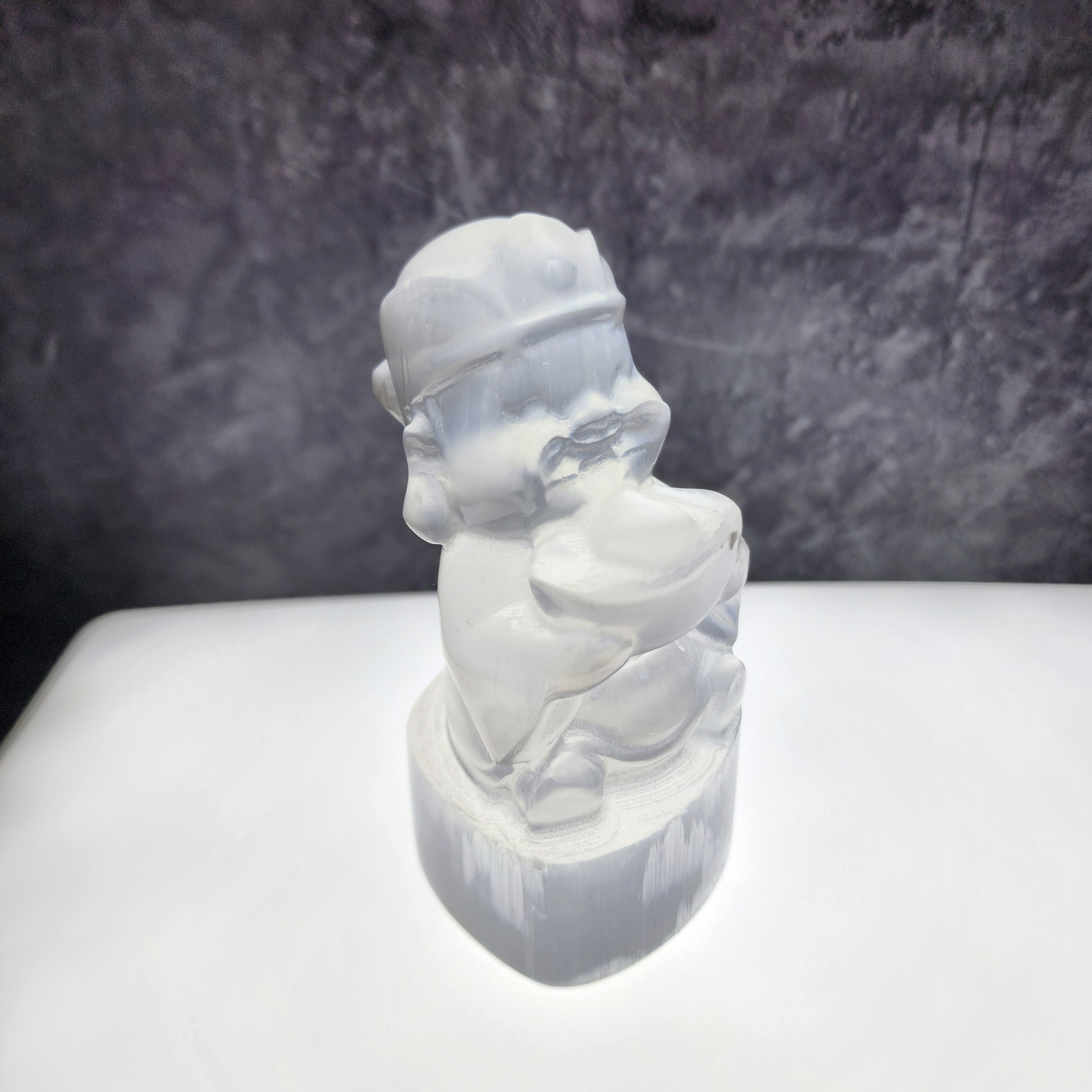 Natural Moroccan Selenite Wealth God Figurine | Hand-Carved Energy Cleansing Décor | Patung Dewa Kekayaan Selenite Asli Maghribi