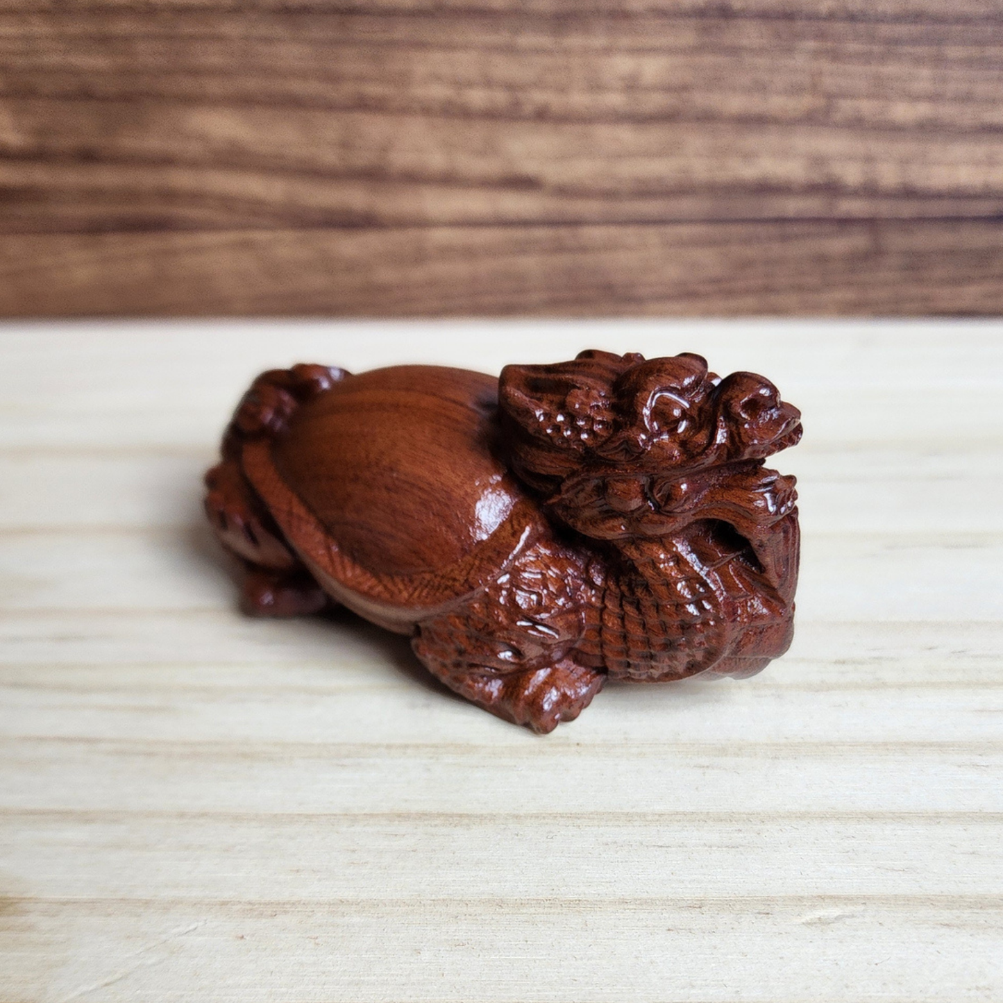 Ruxin's Radiance Collection-Feng Shui Dragon Turtle Rosewood Carved Figurine Wealth Guardian Desk Decor | Patung Naga Kura Feng Shui Ukiran Kayu Pembawa Rezeki