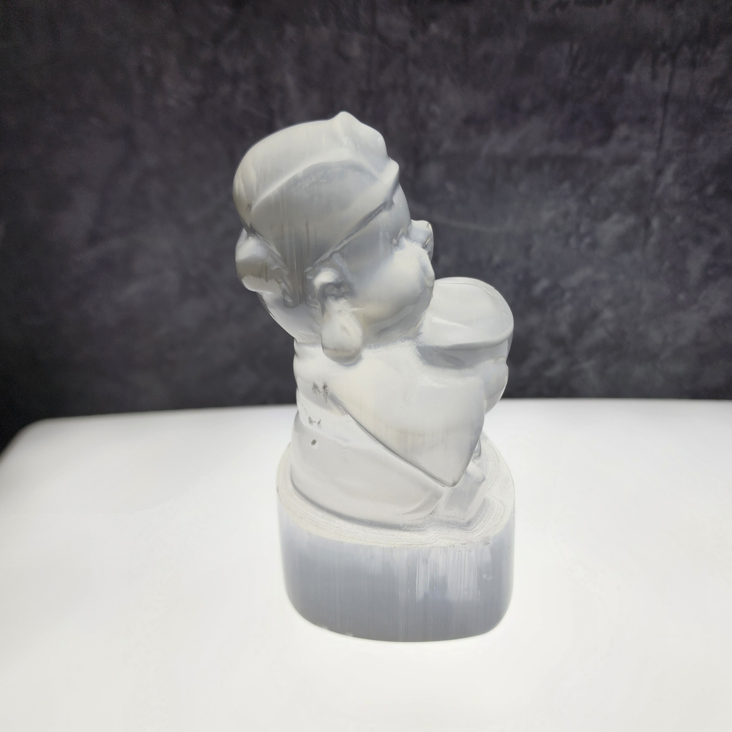 Natural Moroccan Selenite Wealth God Figurine | Hand-Carved Energy Cleansing Décor | Patung Dewa Kekayaan Selenite Asli Maghribi