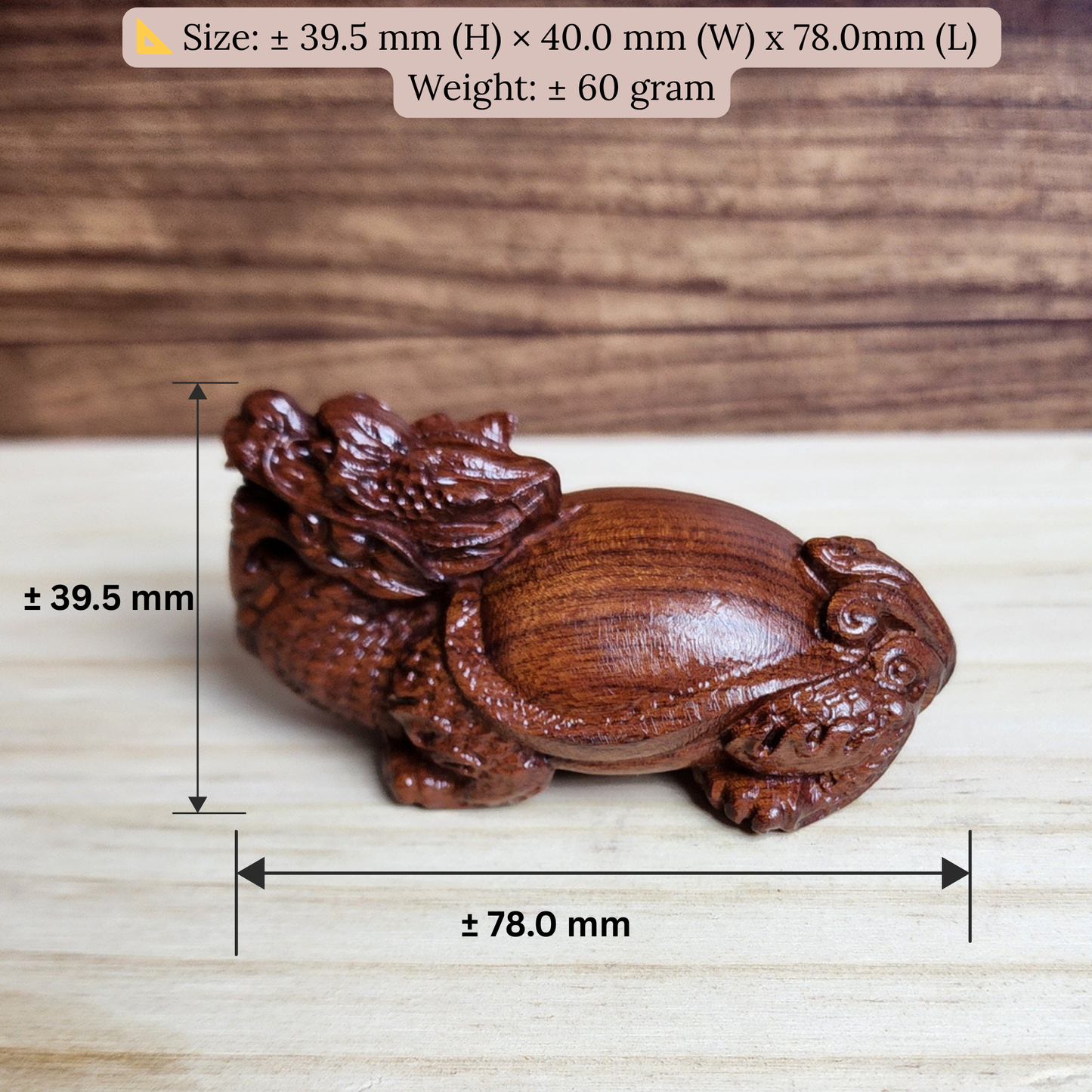 Ruxin's Radiance Collection-Feng Shui Dragon Turtle Rosewood Carved Figurine Wealth Guardian Desk Decor | Patung Naga Kura Feng Shui Ukiran Kayu Pembawa Rezeki