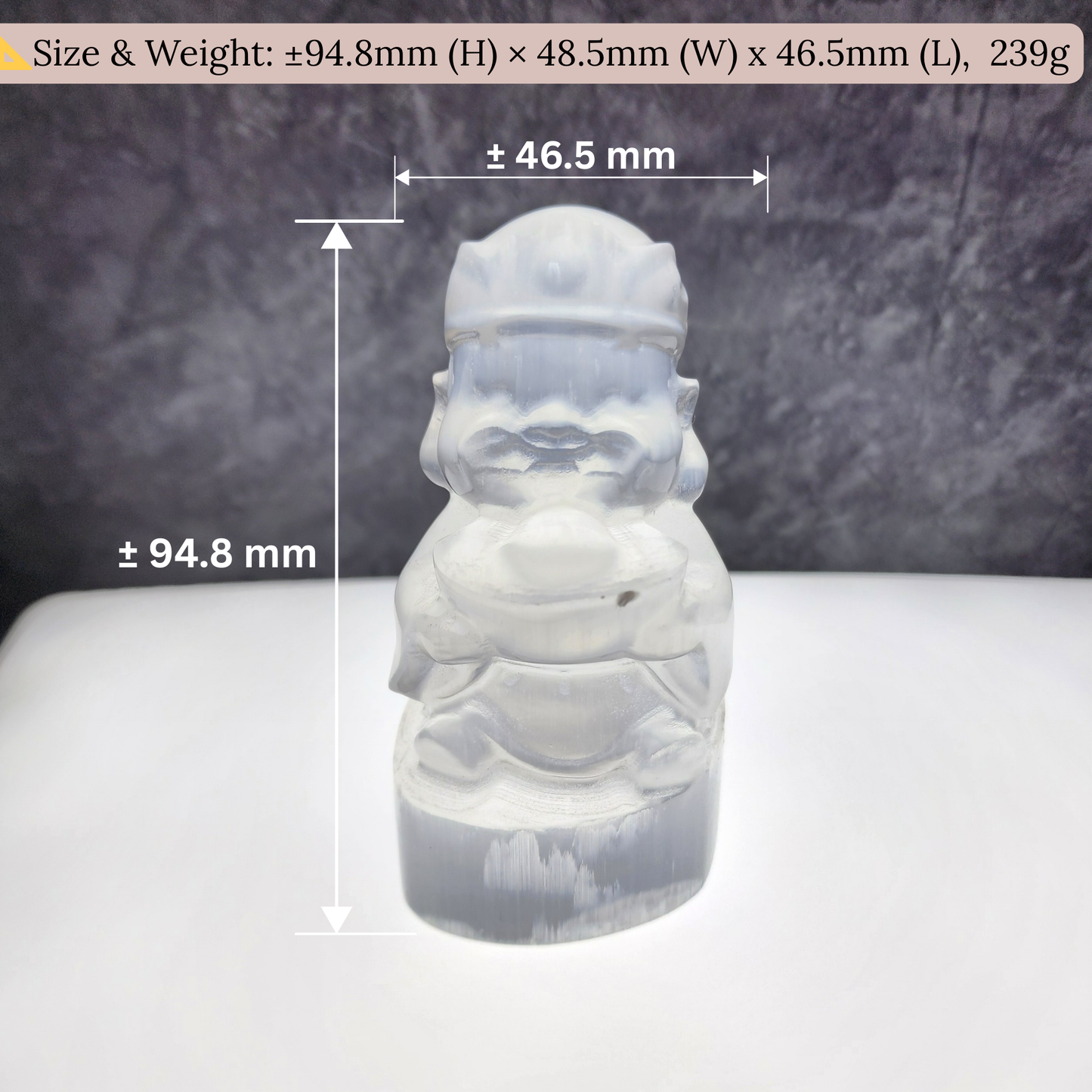 Natural Moroccan Selenite Wealth God Figurine | Hand-Carved Energy Cleansing Décor | Patung Dewa Kekayaan Selenite Asli Maghribi