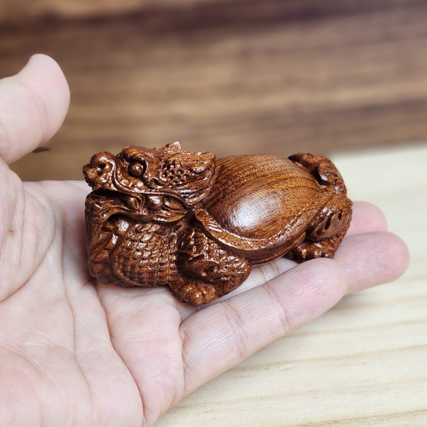 Ruxin's Radiance Collection-Feng Shui Dragon Turtle Rosewood Carved Figurine Wealth Guardian Desk Decor | Patung Naga Kura Feng Shui Ukiran Kayu Pembawa Rezeki