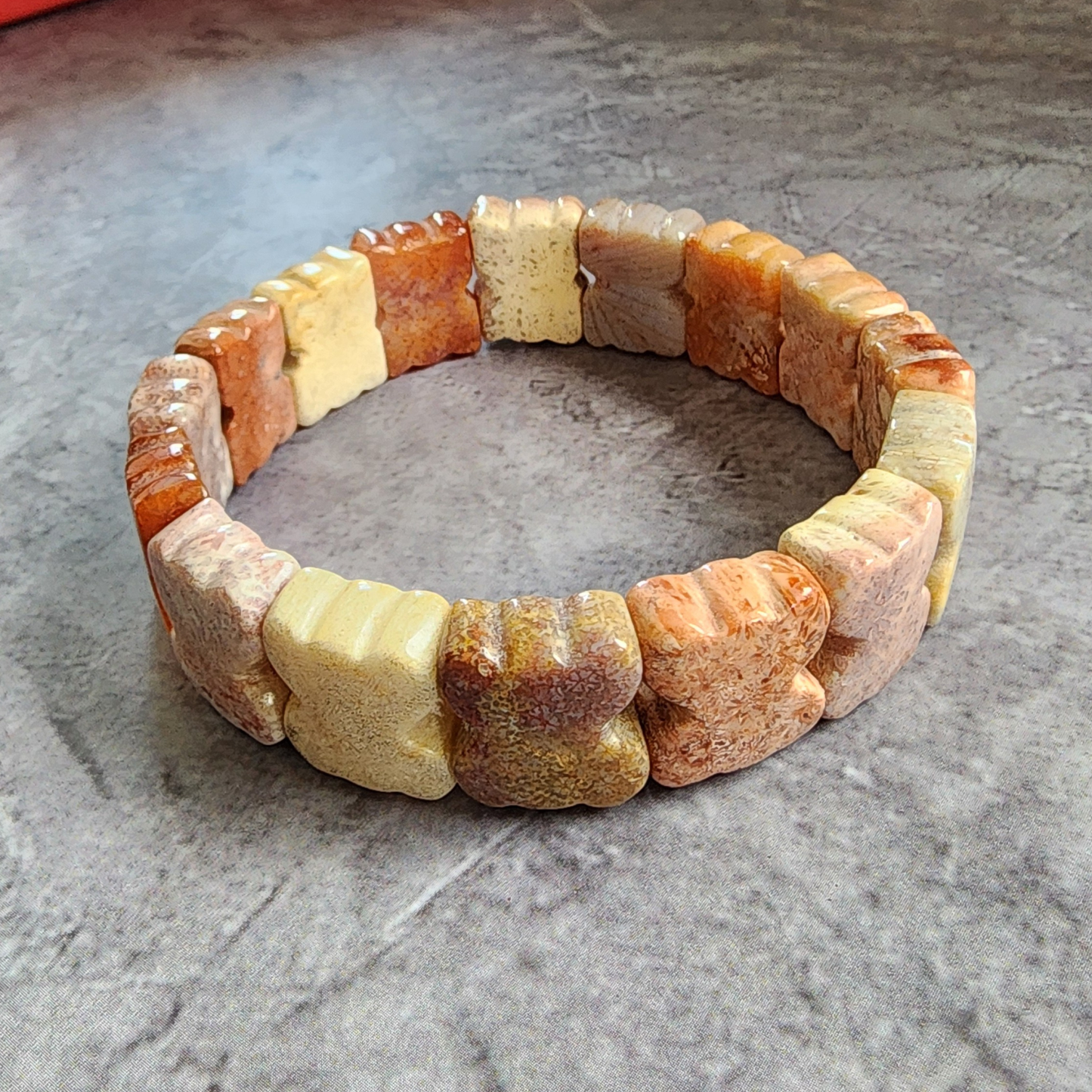Natural Zambian Coral Jade Bracelet | Big Flower Fossil Coral Butterfly Beads | Gelang Coral Jade Asli Elegan Hadiah