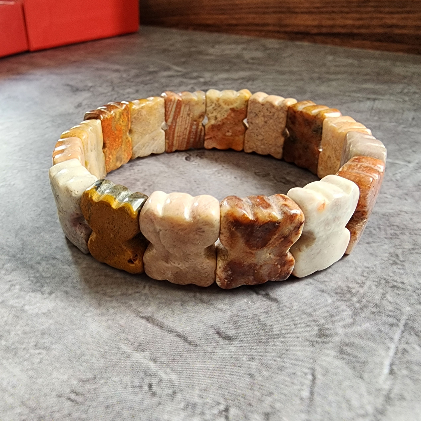 Natural Zambian Coral Jade Bracelet | Big Flower Fossil Coral Butterfly Beads | Gelang Coral Jade Asli Elegan Hadiah