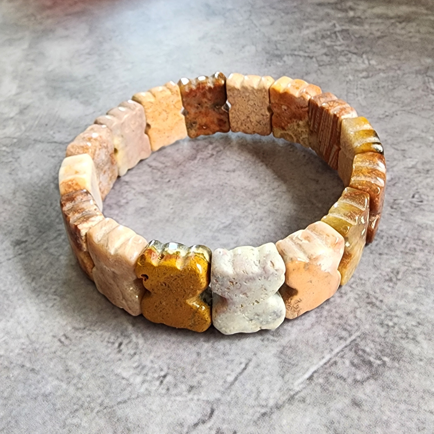 Natural Zambian Coral Jade Bracelet | Big Flower Fossil Coral Butterfly Beads | Gelang Coral Jade Asli Elegan Hadiah