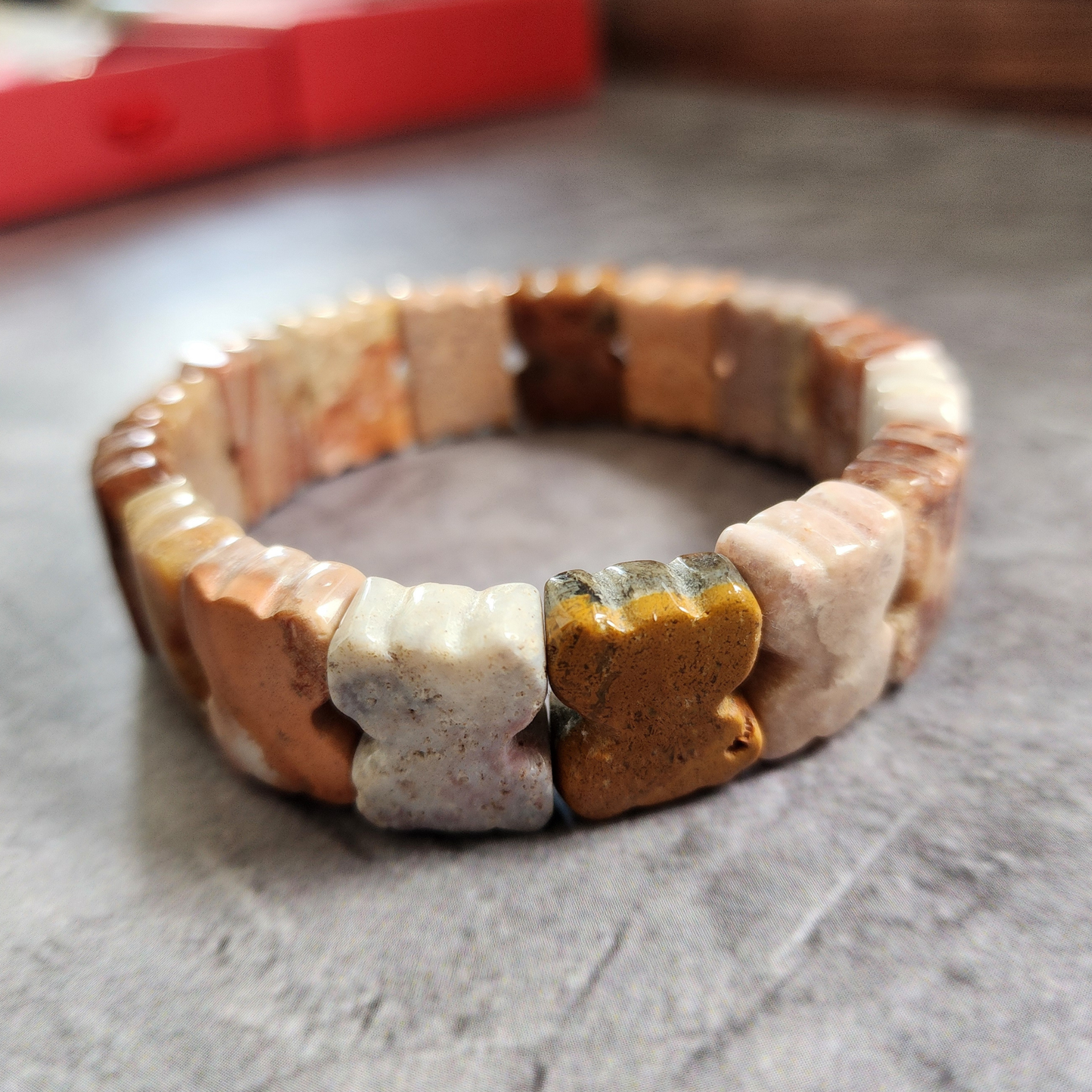 Natural Zambian Coral Jade Bracelet | Big Flower Fossil Coral Butterfly Beads | Gelang Coral Jade Asli Elegan Hadiah