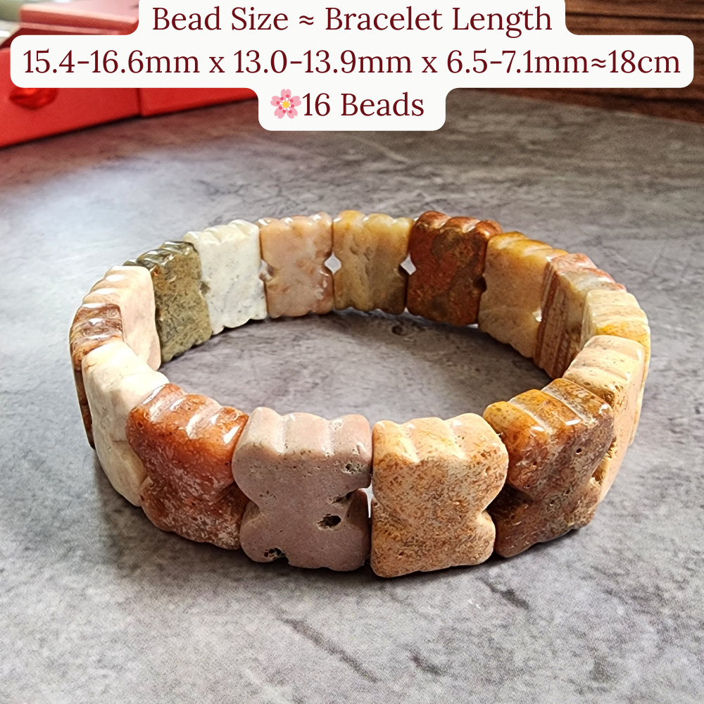 Natural Zambian Coral Jade Bracelet | Big Flower Fossil Coral Butterfly Beads | Gelang Coral Jade Asli Elegan Hadiah