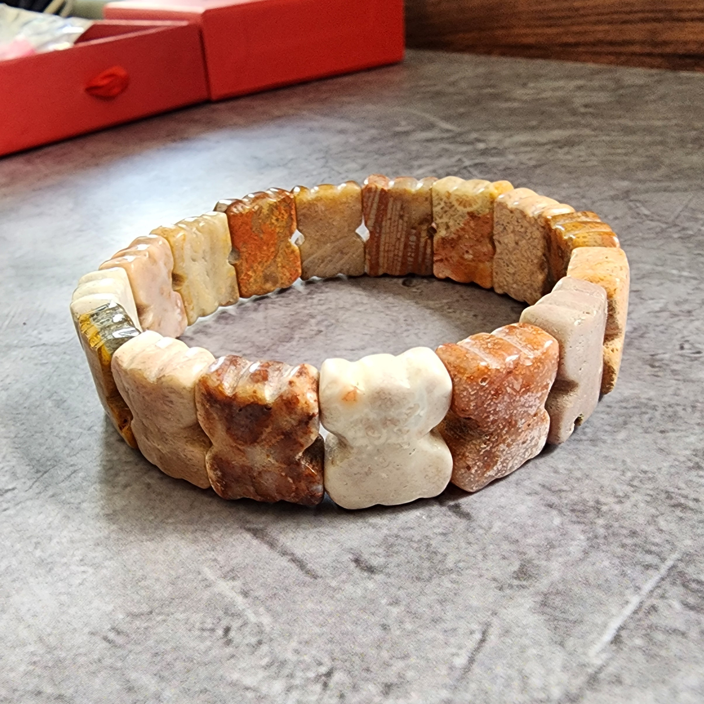 Natural Zambian Coral Jade Bracelet | Big Flower Fossil Coral Butterfly Beads | Gelang Coral Jade Asli Elegan Hadiah