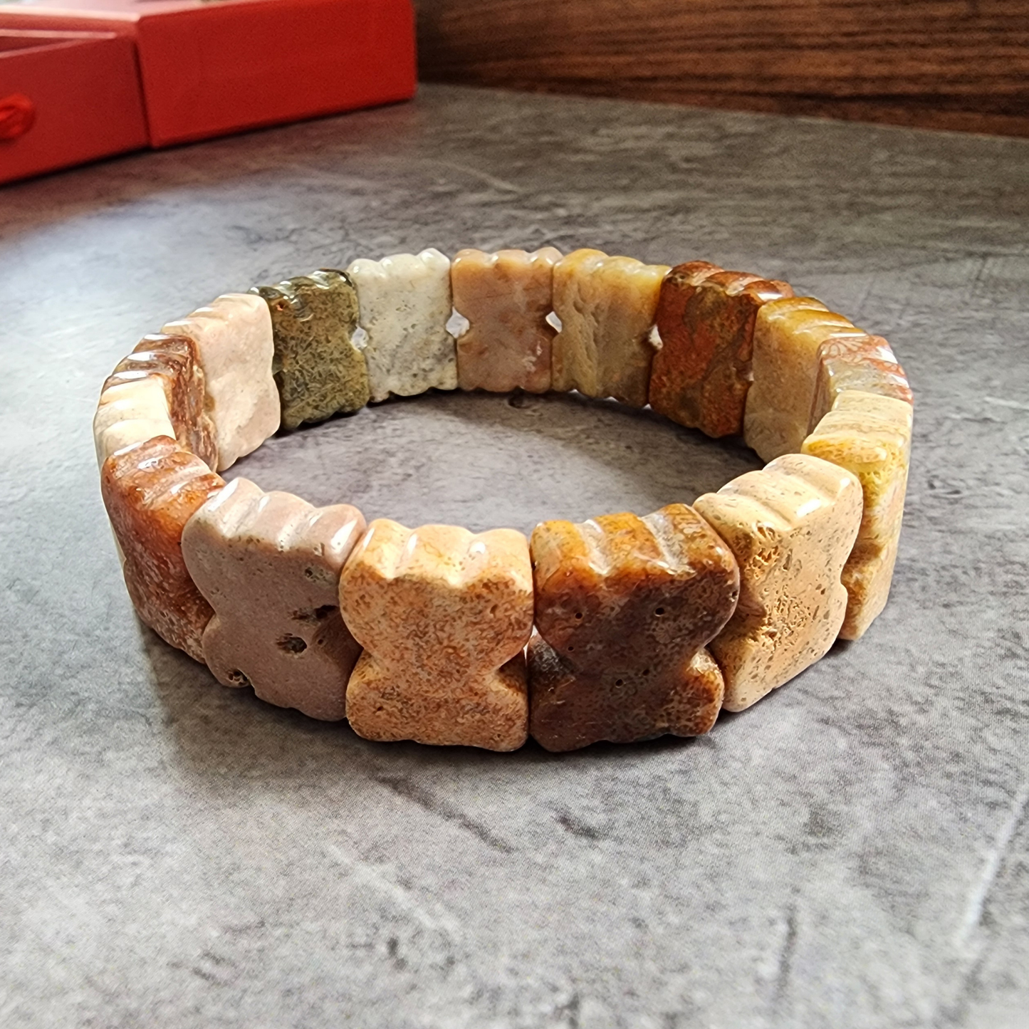 Natural Zambian Coral Jade Bracelet | Big Flower Fossil Coral Butterfly Beads | Gelang Coral Jade Asli Elegan Hadiah