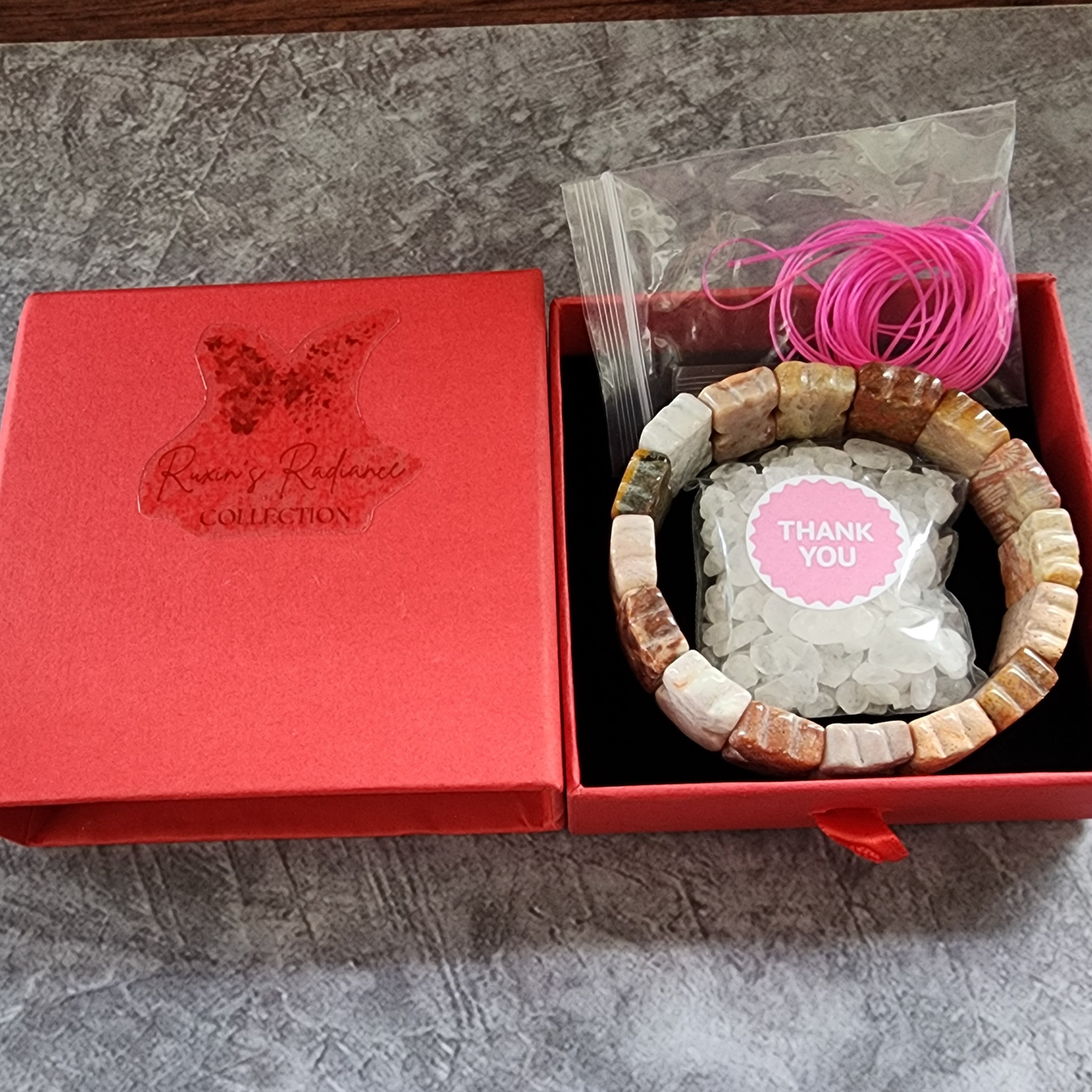 Natural Zambian Coral Jade Bracelet | Big Flower Fossil Coral Butterfly Beads | Gelang Coral Jade Asli Elegan Hadiah