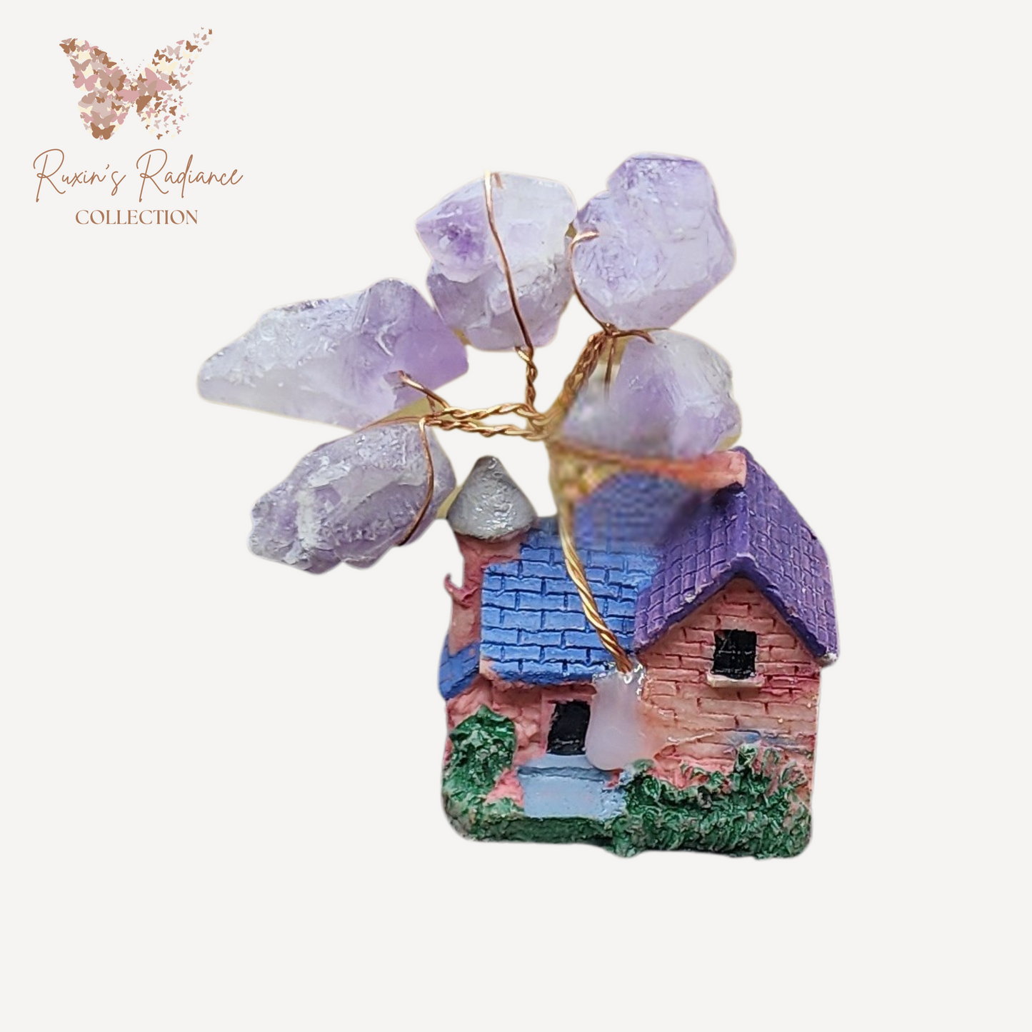 Amethyst Crystal Tree House Decor~Purple/Blue Roof紫水晶树屋装饰~紫色/蓝色屋顶Deko Rumah Pokok Kristal Amethyst~Bumbung Ungu/Biru