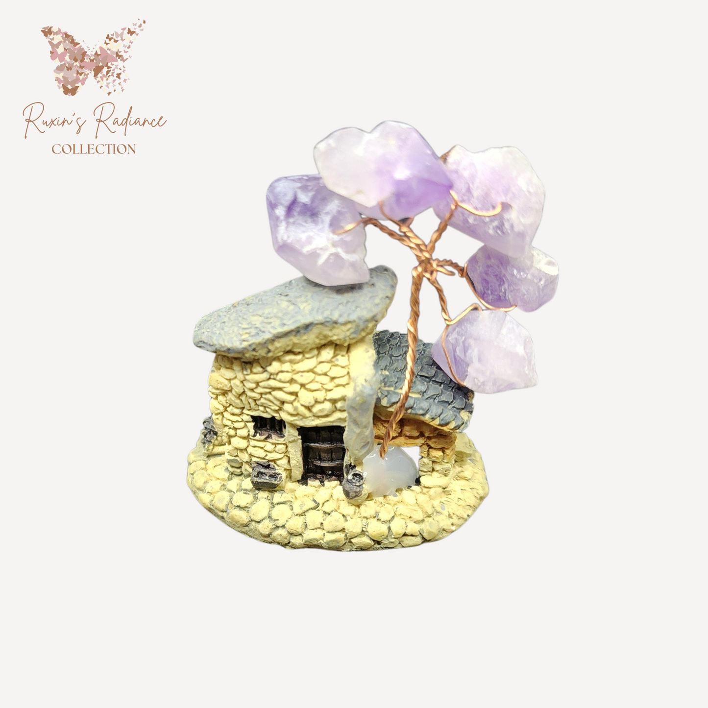 Amethyst Crystal Tree House Decor~Grey Roof紫水晶树屋装饰~灰色屋顶Deko Rumah Pokok Kristal Amethyst~Bumbung Kelabu
