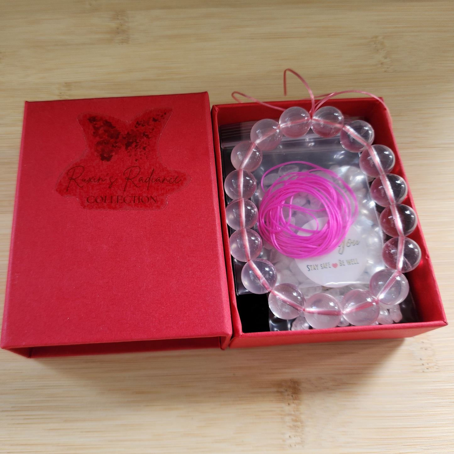 Natural Starlight Rose Quartz Bracelet | Gelang Kristal Rose Quartz Bercahaya | Love · 爱 · Cinta | Healing 能量 · Penyembuh