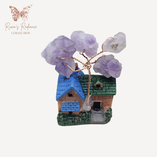 Amethyst Crystal Tree House Decor~Blue/Green Roof紫水晶树屋装饰~蓝绿色屋顶Deko Rumah Pokok Kristal Amethyst~Bumbung Biru/Hijau