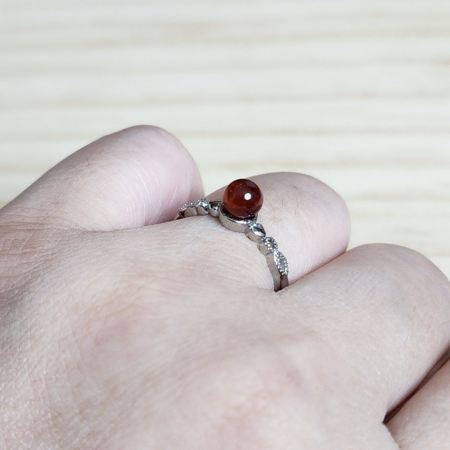 Natural Garnet Adjustable Crystal Ring – Silver Plated Wine Red Gemstone Ring | Energy Jewelry Gift for Women | Cincin Garnet Semula Jadi Boleh Laras
