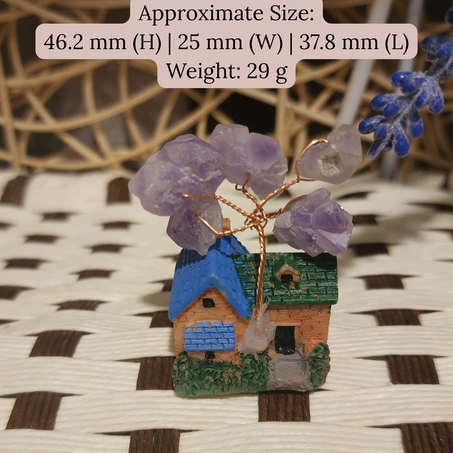 Amethyst Crystal Tree House Decor~Blue/Green Roof紫水晶树屋装饰~蓝绿色屋顶Deko Rumah Pokok Kristal Amethyst~Bumbung Biru/Hijau