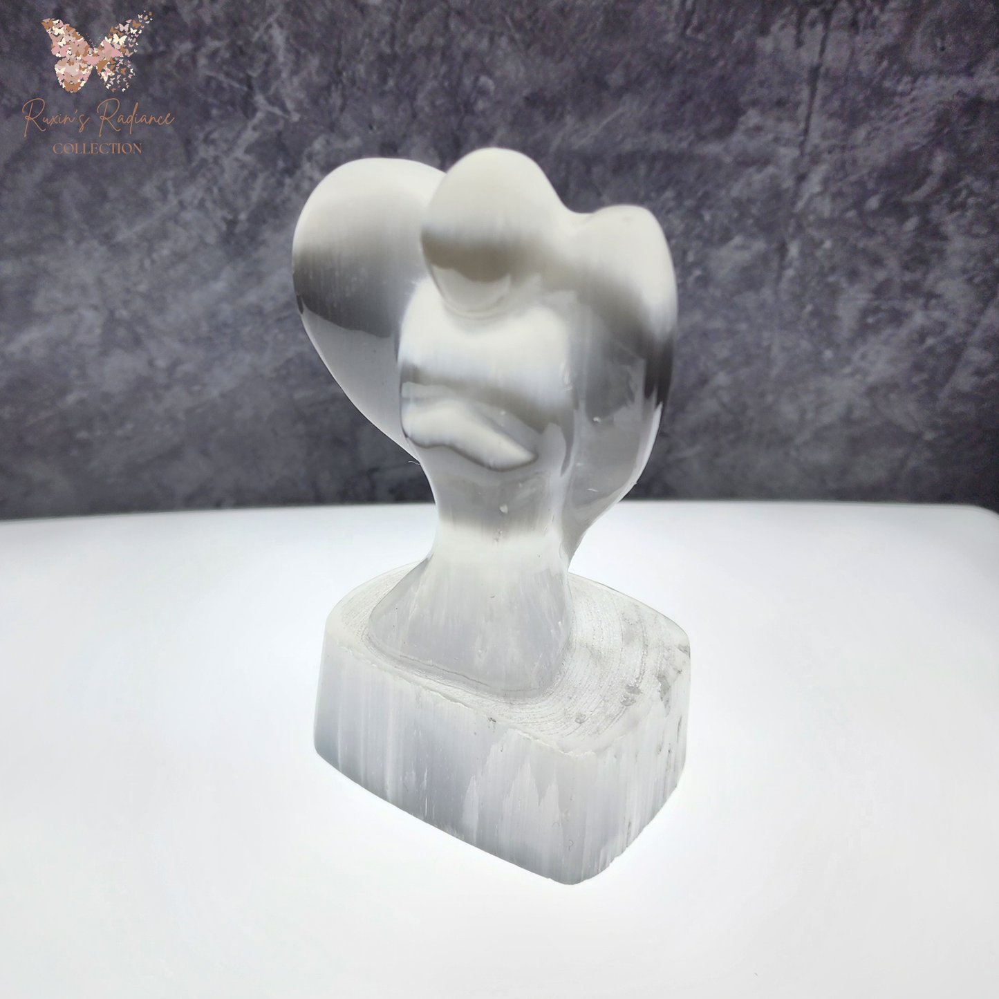 Natural Moroccan Selenite Angel Figurine | Hand-Carved Energy Cleansing Décor | Patung Malaikat Selenite Asli Maghribi