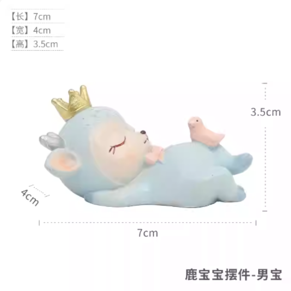 Sleeping Blue Baby Deer Resin Figurine  Handmade Cute Animal Ornament | Fawn Baby Sculpture for Kids Room, Bedroom, Living Room, Office | Home Decor, Table Display, Birthday Gift, Wedding Favor, Cake & Dessert Topper