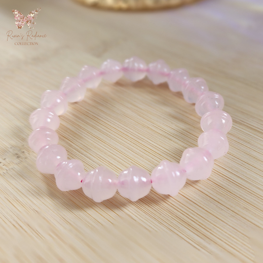 Natural Ice-Grade Rose Quartz Bracelet with Lucky Bell | “Stone of Love” Healing Energy | Attract Love, Calmness & Good Fortune | Handmade Crystal Jewelry ‖ Gelang Rose Quartz Gred Ais dengan Loceng Tuah – Penyembuhan & Tuah Baik