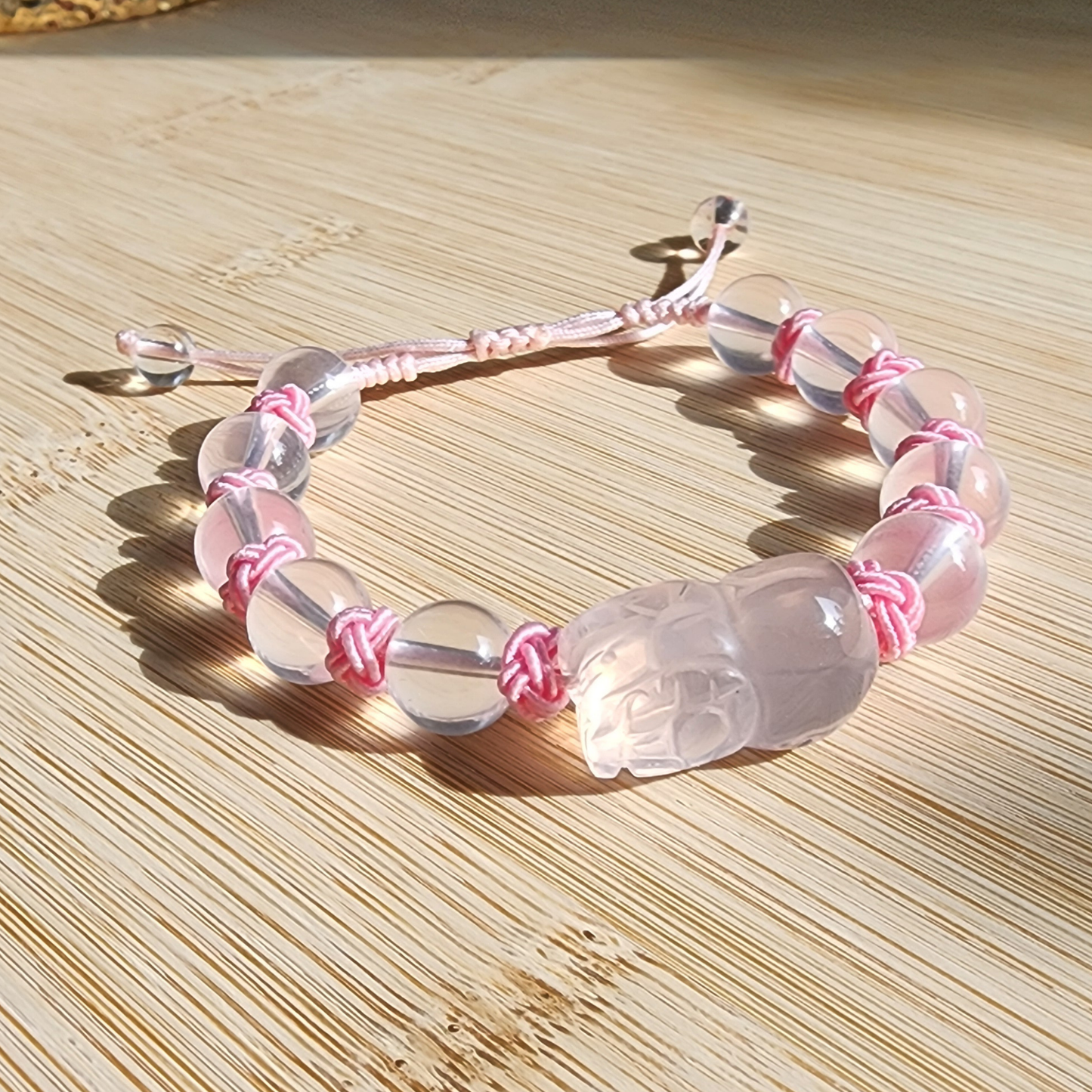 Ice-Grade Rose Quartz Pixiu Bracelet – Love & Healing Charm ‖ Gelang Rose Quartz Gred Ais Pixiu – Cinta & Penyembuhan