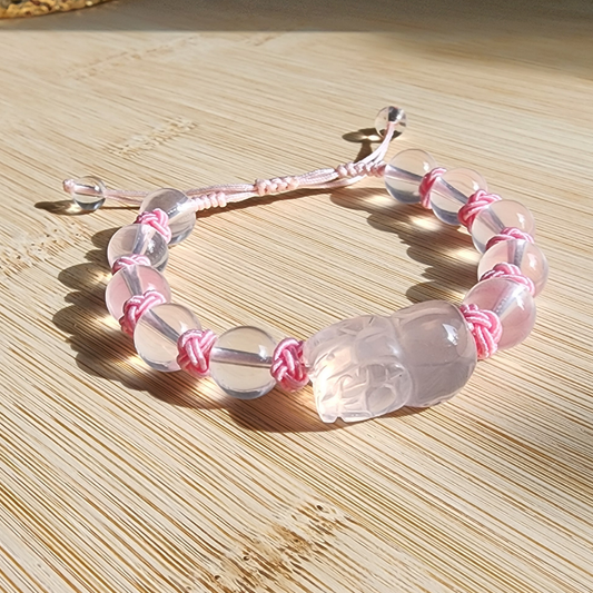 Ice-Grade Rose Quartz Pixiu Bracelet – Love & Healing Charm ‖ Gelang Rose Quartz Gred Ais Pixiu – Cinta & Penyembuhan