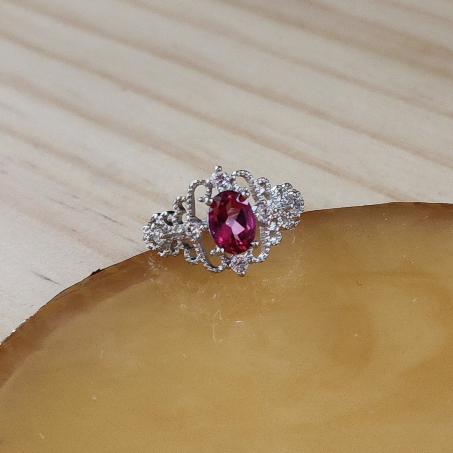 Natural Garnet Adjustable Crystal Ring – Silver Plated Wine Red Gemstone Ring | Energy Jewelry Gift for Women | Cincin Garnet Semula Jadi Boleh Laras