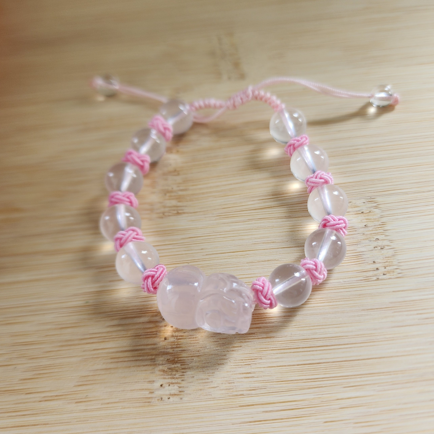Ice-Grade Rose Quartz Pixiu Bracelet – Love & Healing Charm ‖ Gelang Rose Quartz Gred Ais Pixiu – Cinta & Penyembuhan