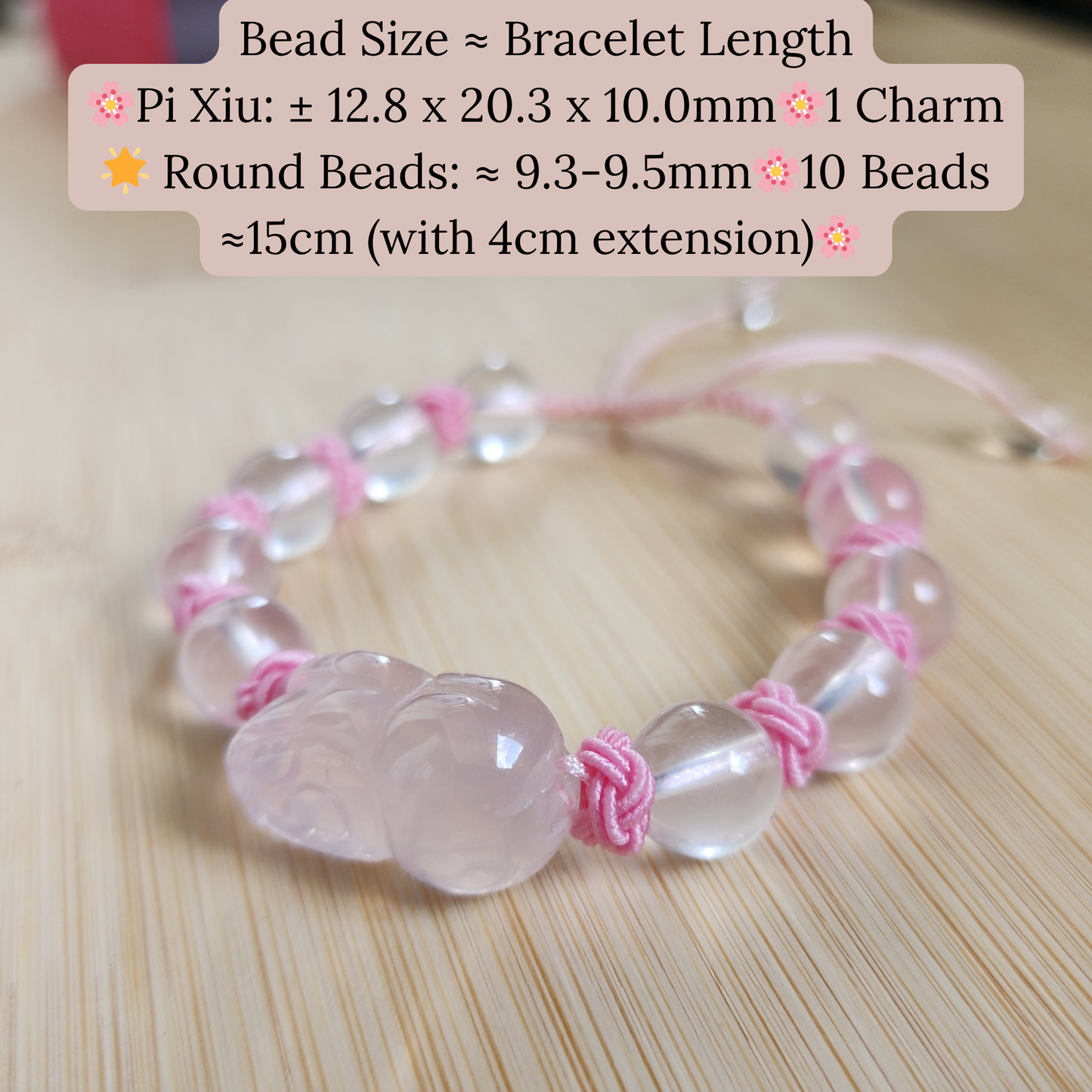 Ice-Grade Rose Quartz Pixiu Bracelet – Love & Healing Charm ‖ Gelang Rose Quartz Gred Ais Pixiu – Cinta & Penyembuhan