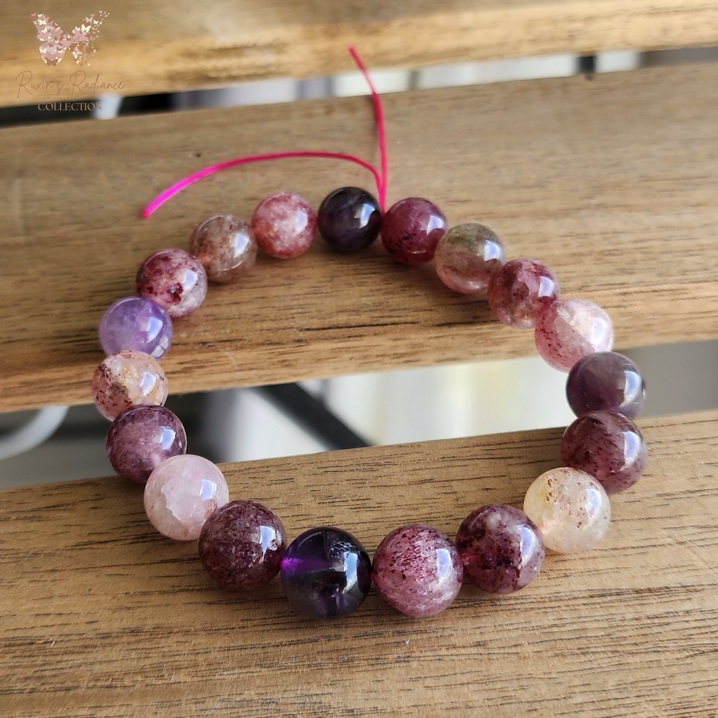 Natural Super 8 Amethyst & Strawberry Quartz Bracelet – Love Energy, Calm & Protection | Gelang Amethyst & Quartz Semula Jadi – Tenaga Cinta & Keseimbangan